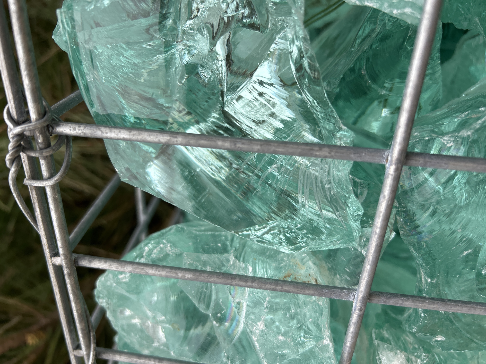 Urban bridge scenes with glass art installations documented