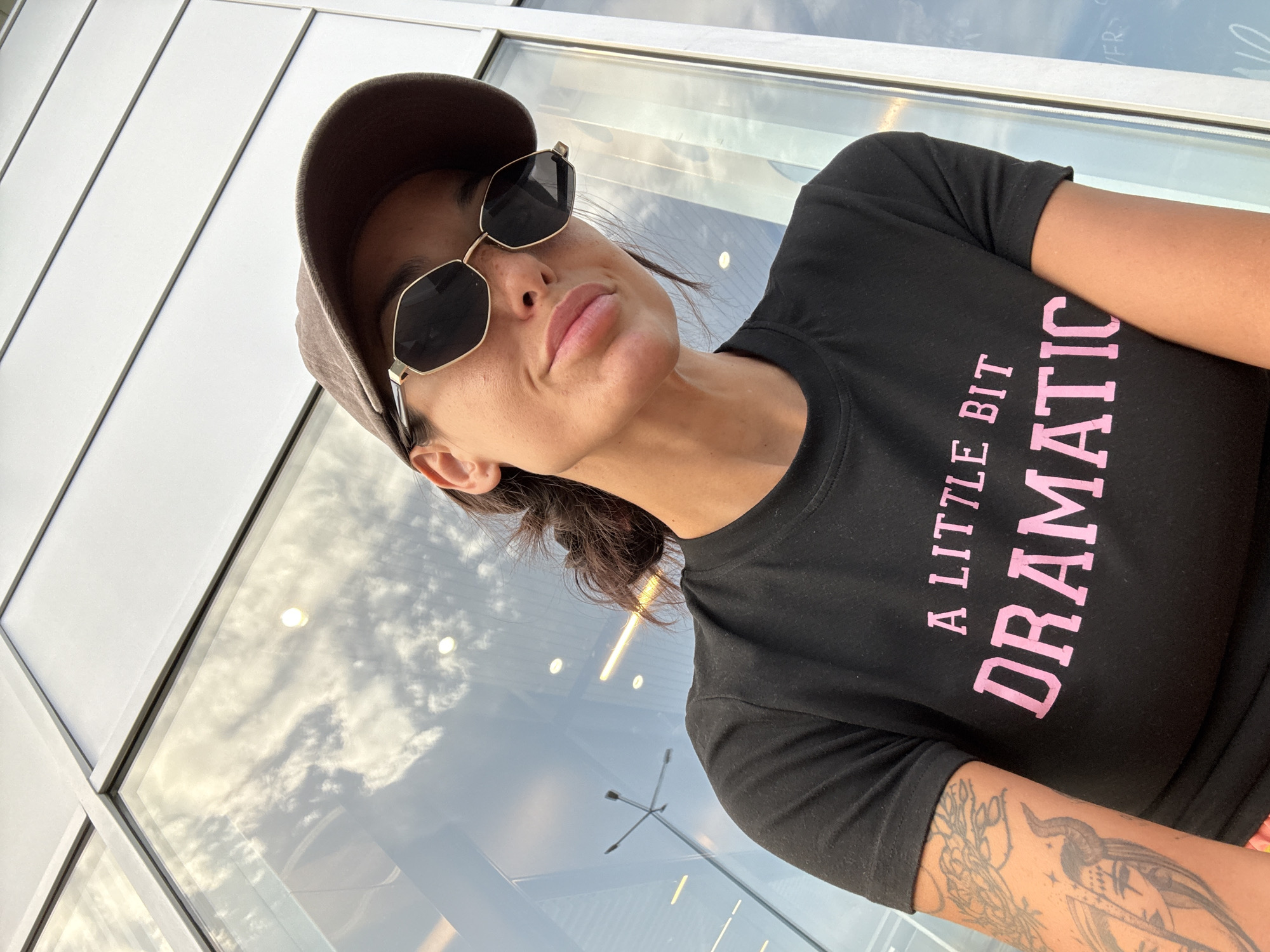 Selfie outside Sofia Airport in a statement tee