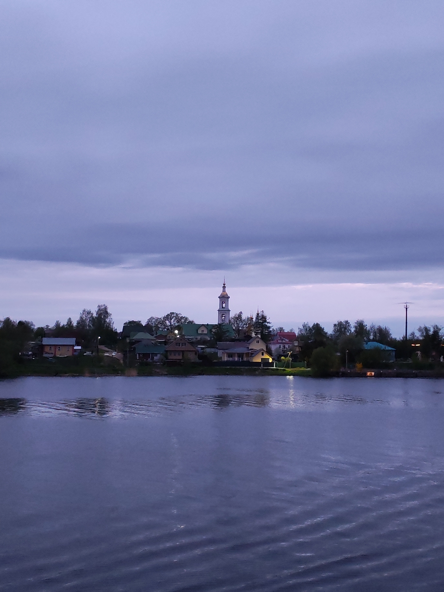 Dusk waterfront scene captured in Kimry, Russia