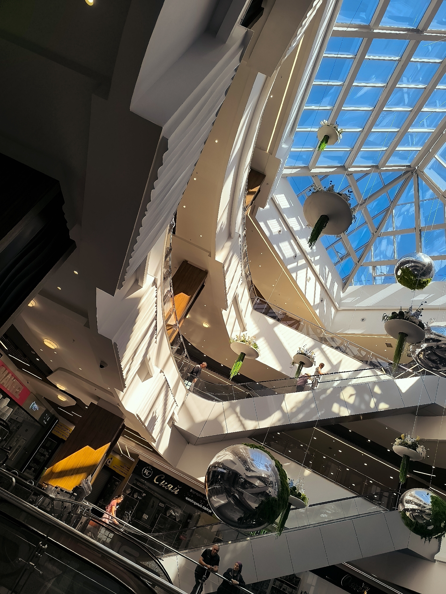 Inside a multi-level shopping mall in Qarağandı, Kazakhstan