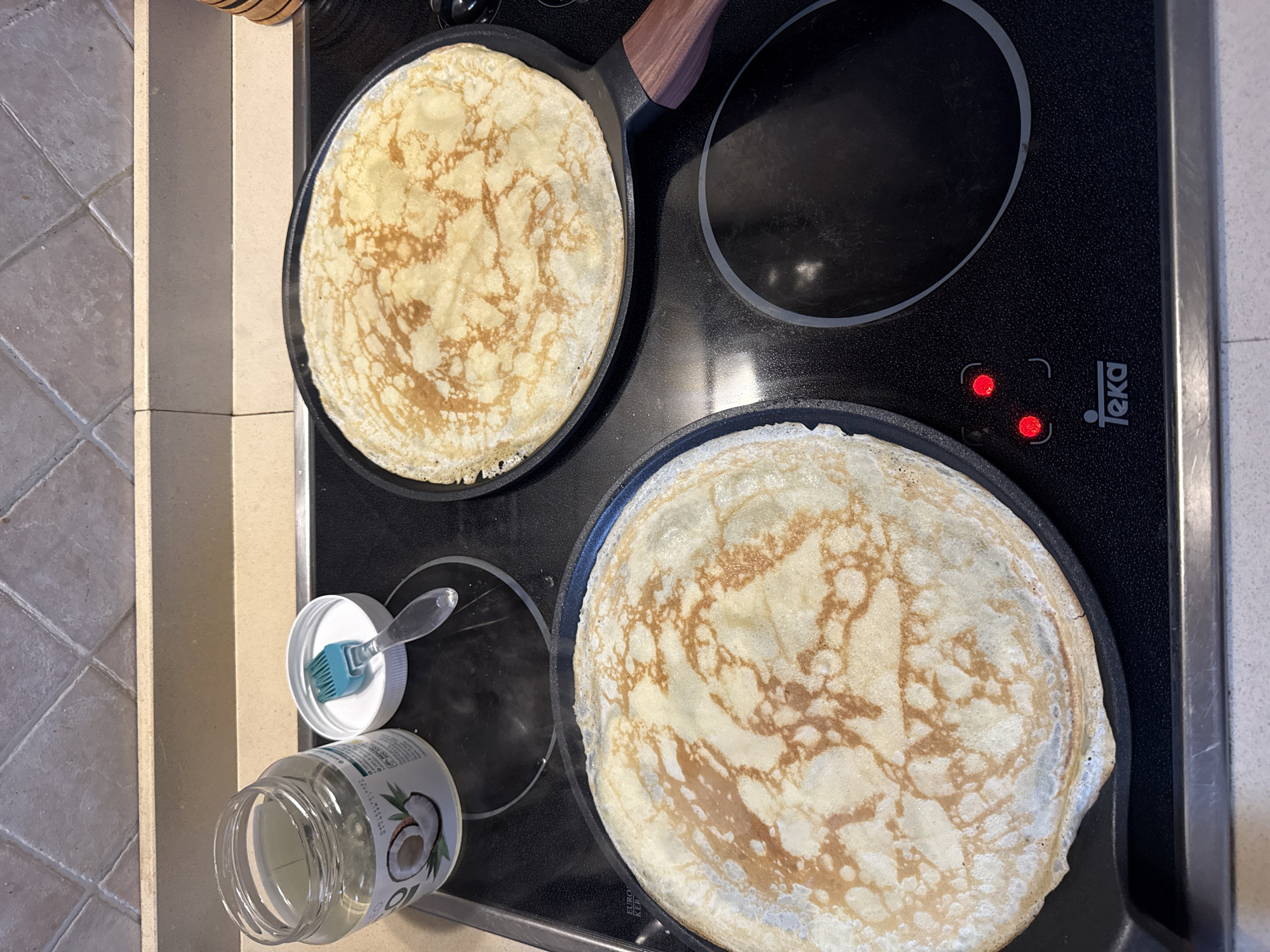 Early morning crepe cooking session captured on induction cooktop