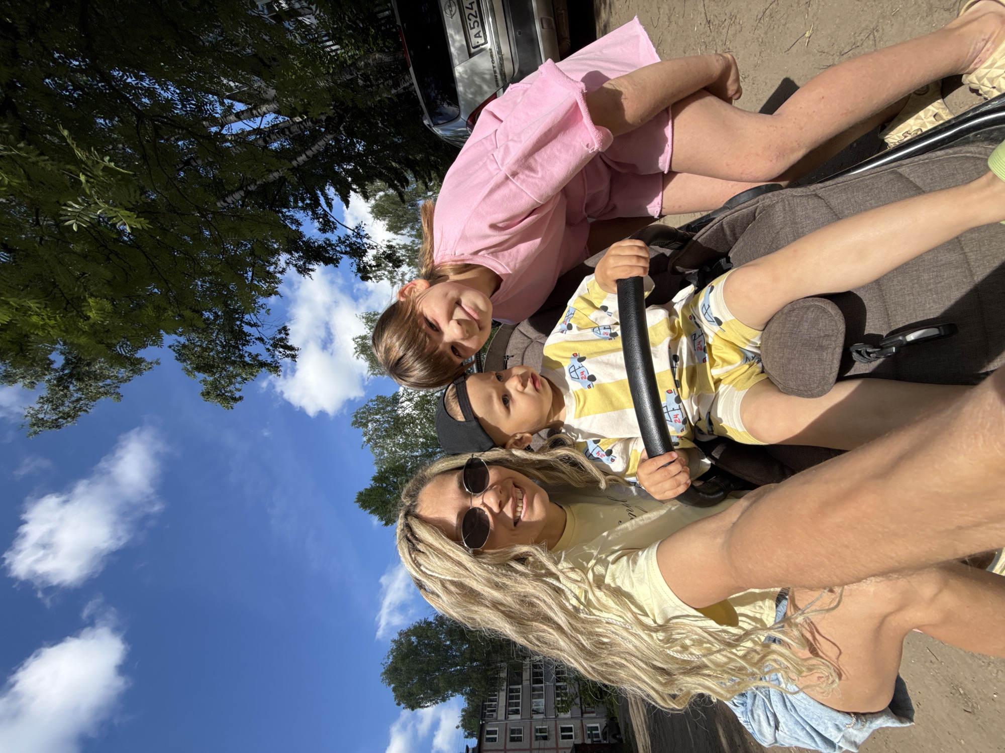 Mother and child enjoy sunny morning outing in Rusanovo