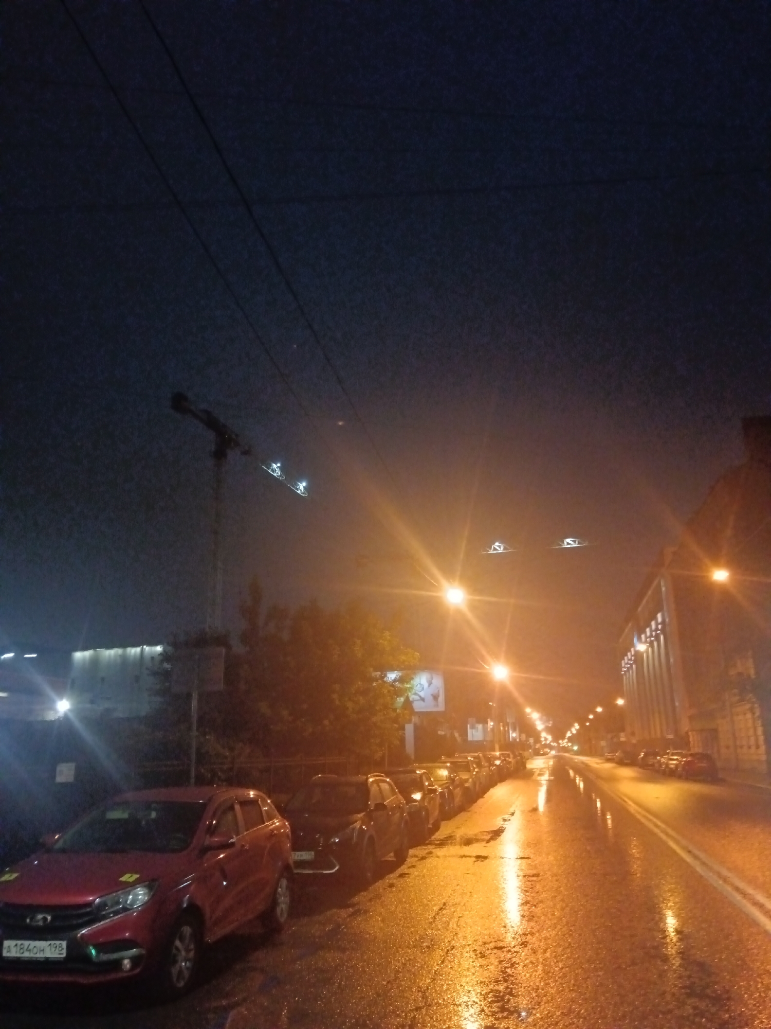 Rainy night near a Gazprom facility in Saint Petersburg
