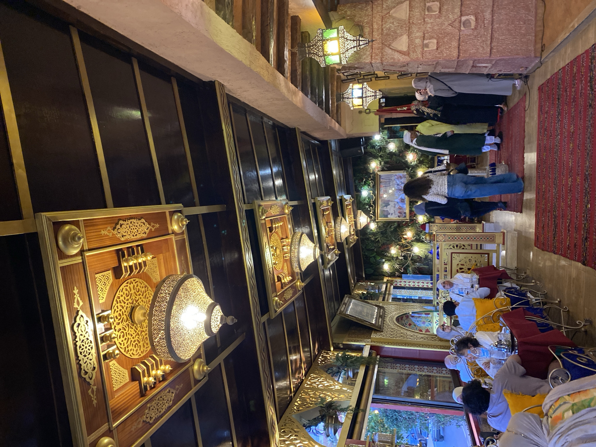 Evening inside an ornate traditional restaurant in Rabat
