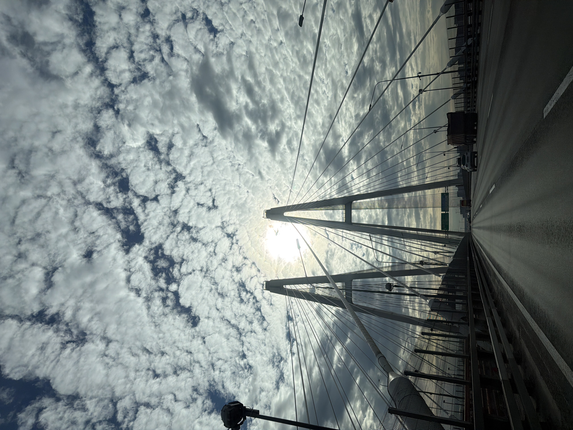 On the road crossing a major cable-stayed bridge