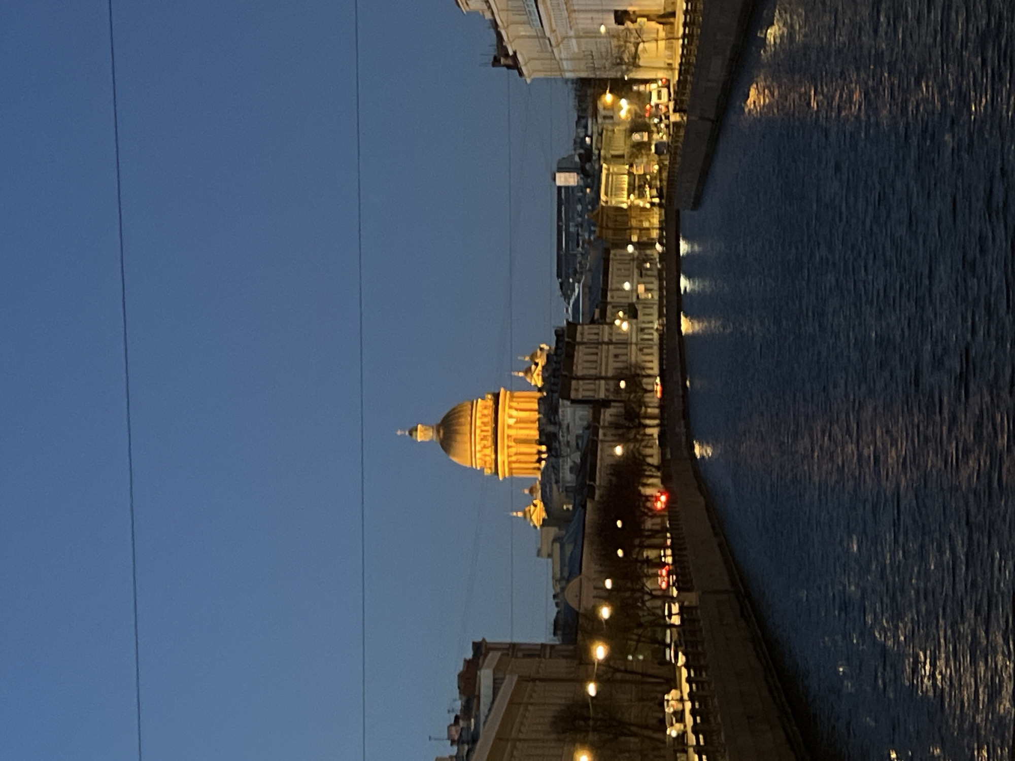 Nighttime canal reflection captured in Saint Petersburg