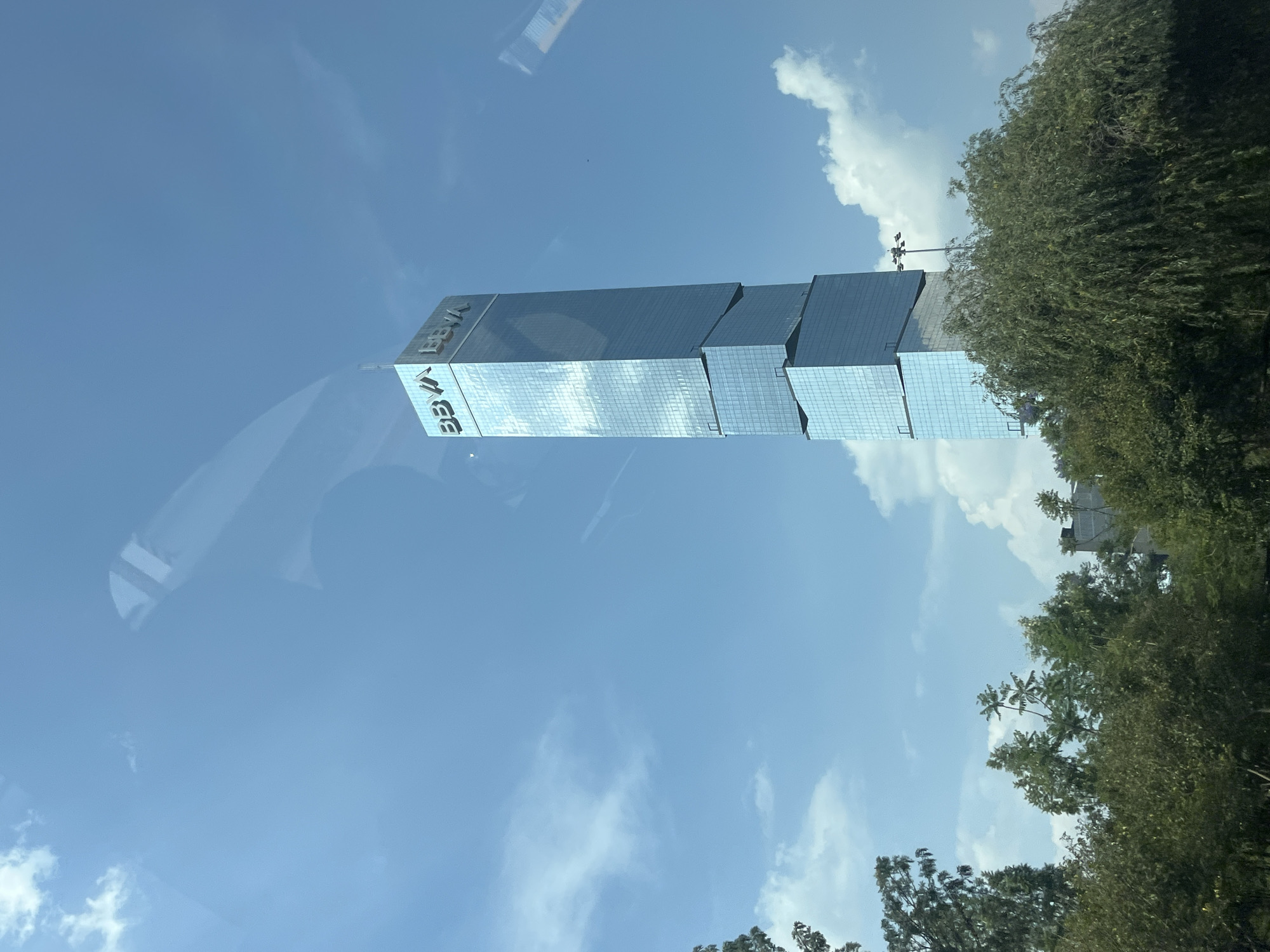 BBVA Tower photographed from street level in Puebla