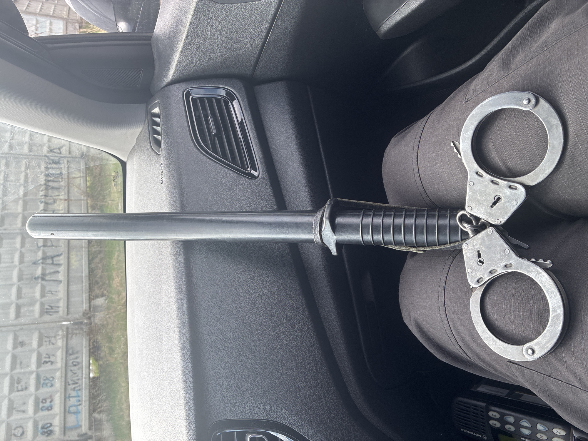 Police equipment observed in vehicle during patrol shift
