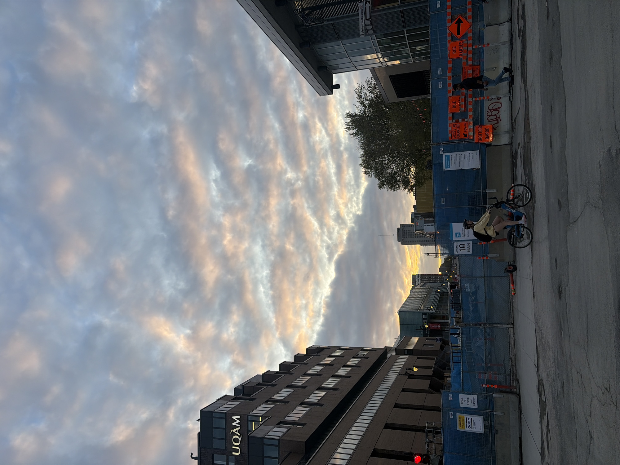Montreal street scenes captured near UQAM during twilight hours