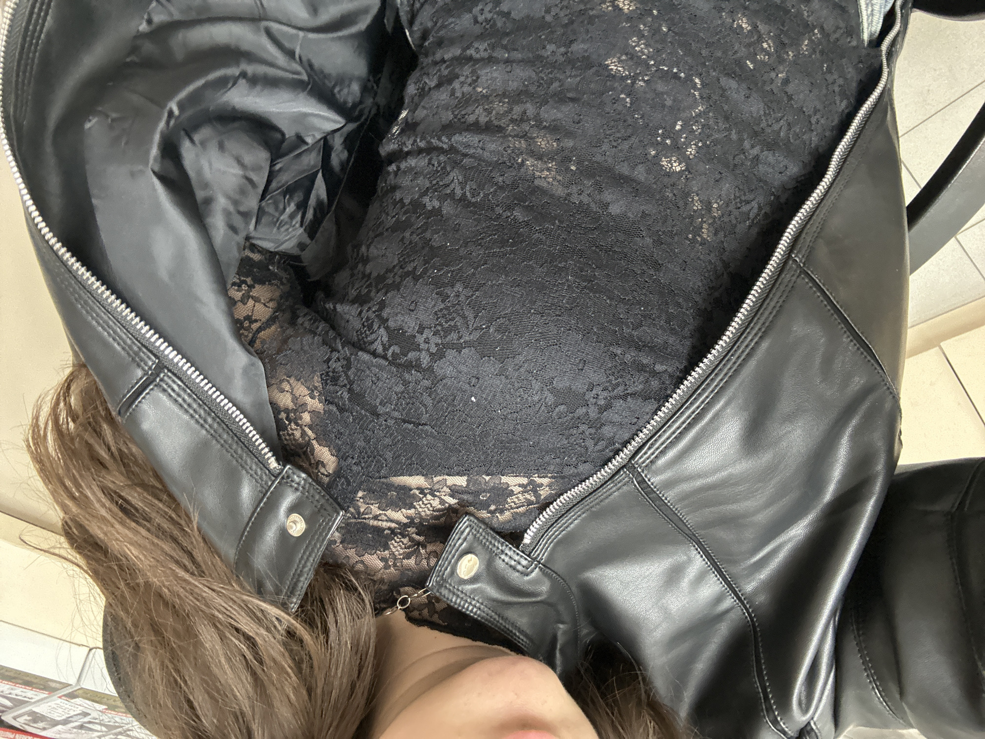 Woman in black leather jacket photographed in Pazardzhik