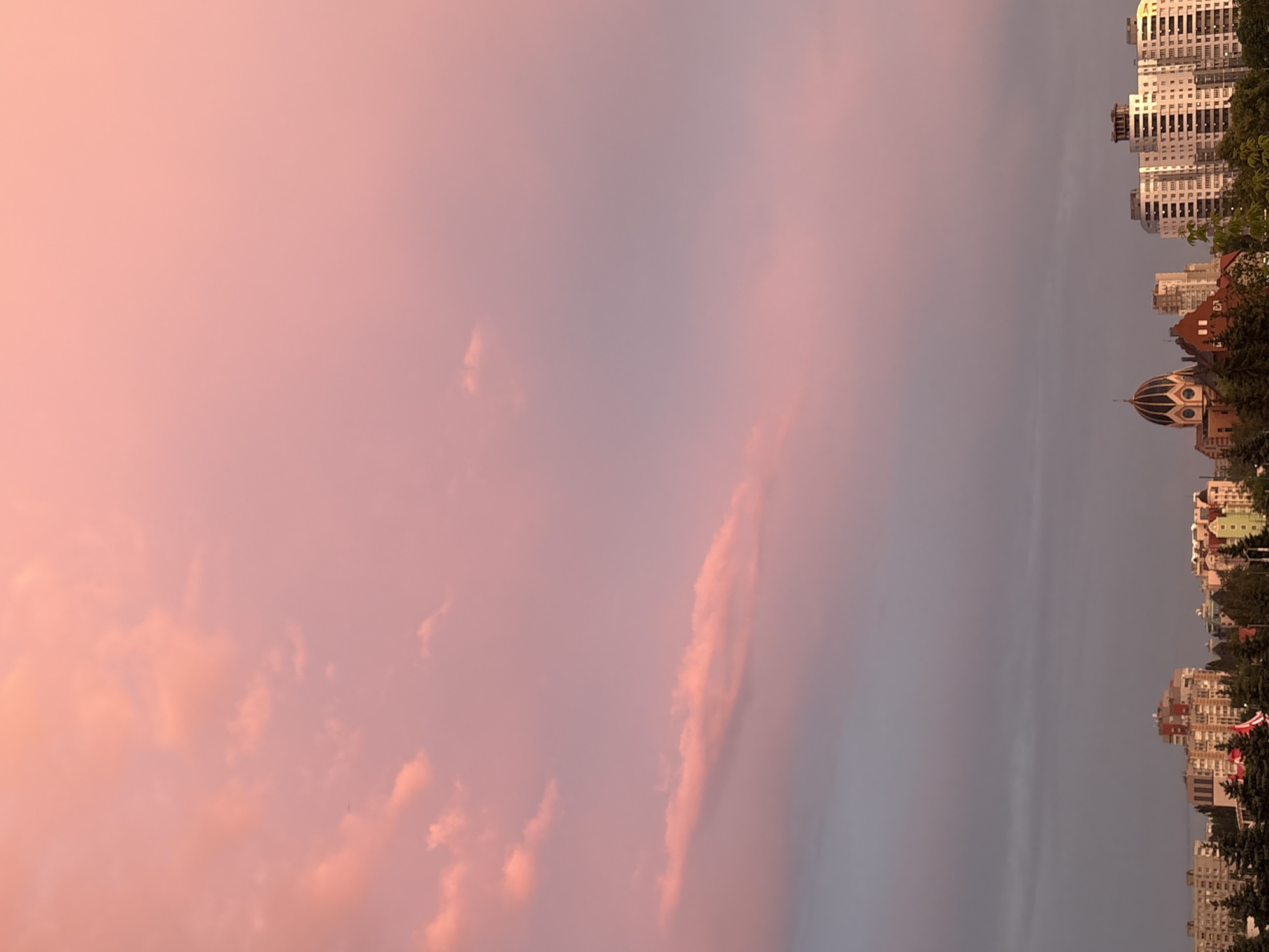 Kaliningrad skyline glows under a summer sunset sky