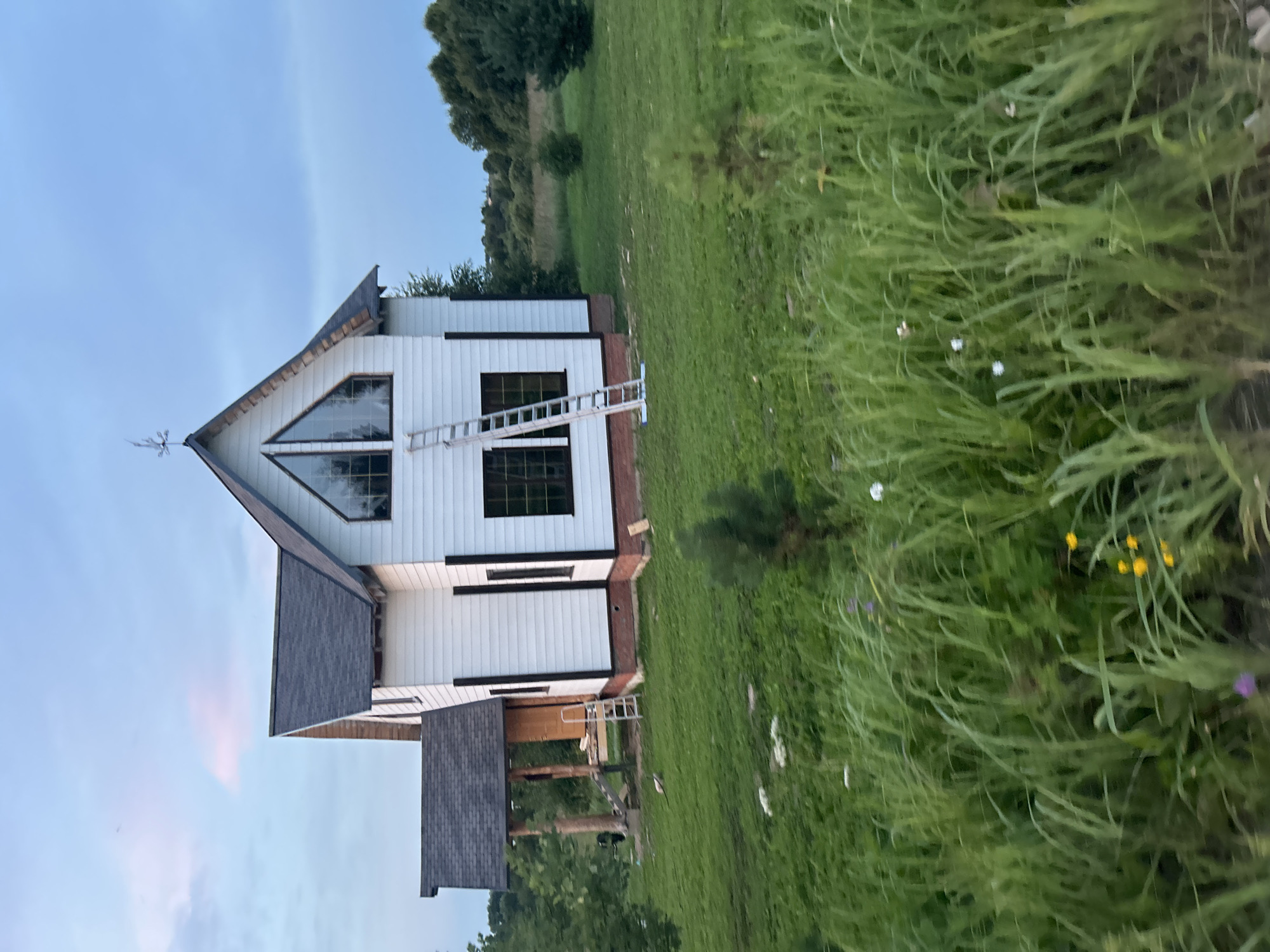 Evening stroll through rural Russia, construction and countryside.