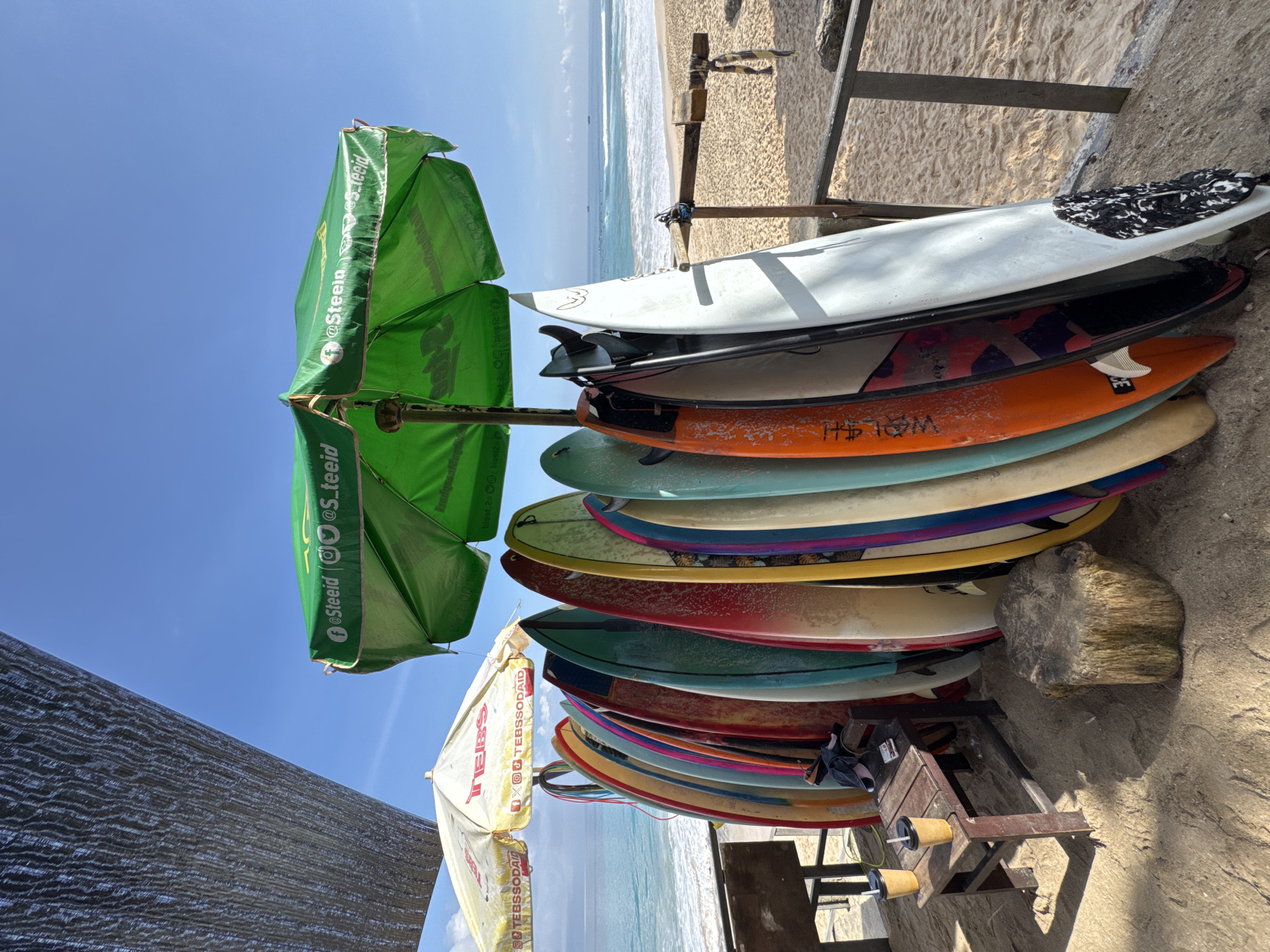 Beach scenes captured in Kuta Selatan show surfboards, crowds