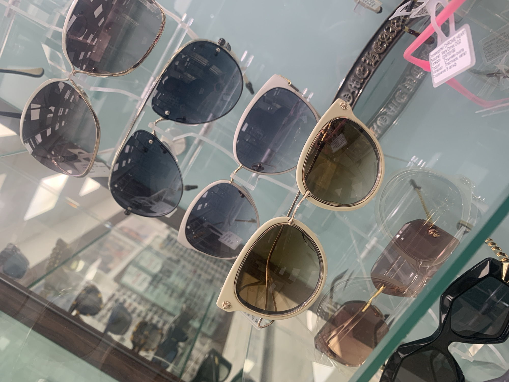 Sunglasses display observed in retail showcase
