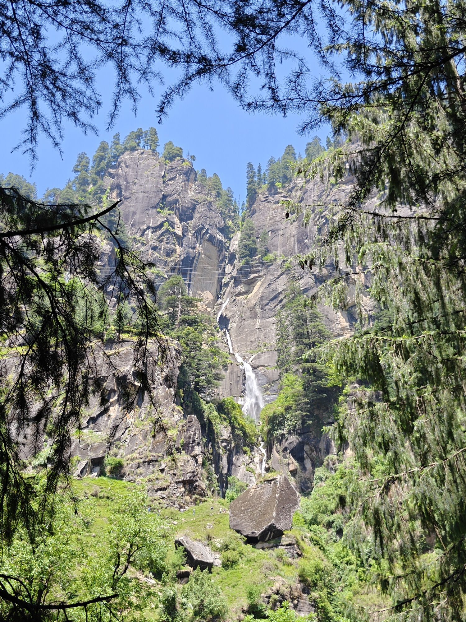 Witness documents waterfall and forest scenery near Bahang, India