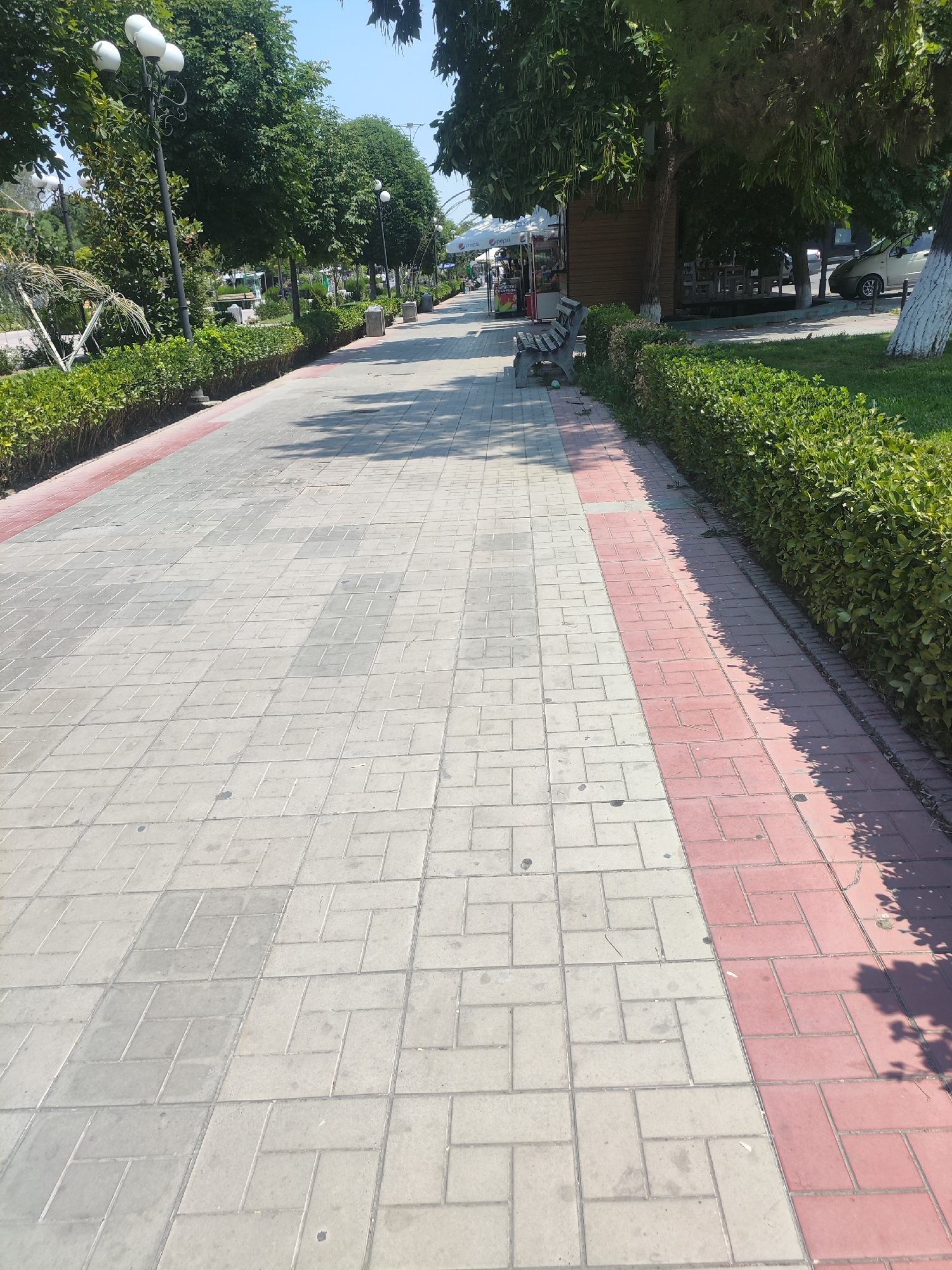 Fergana City park walkways on a quiet summer morning