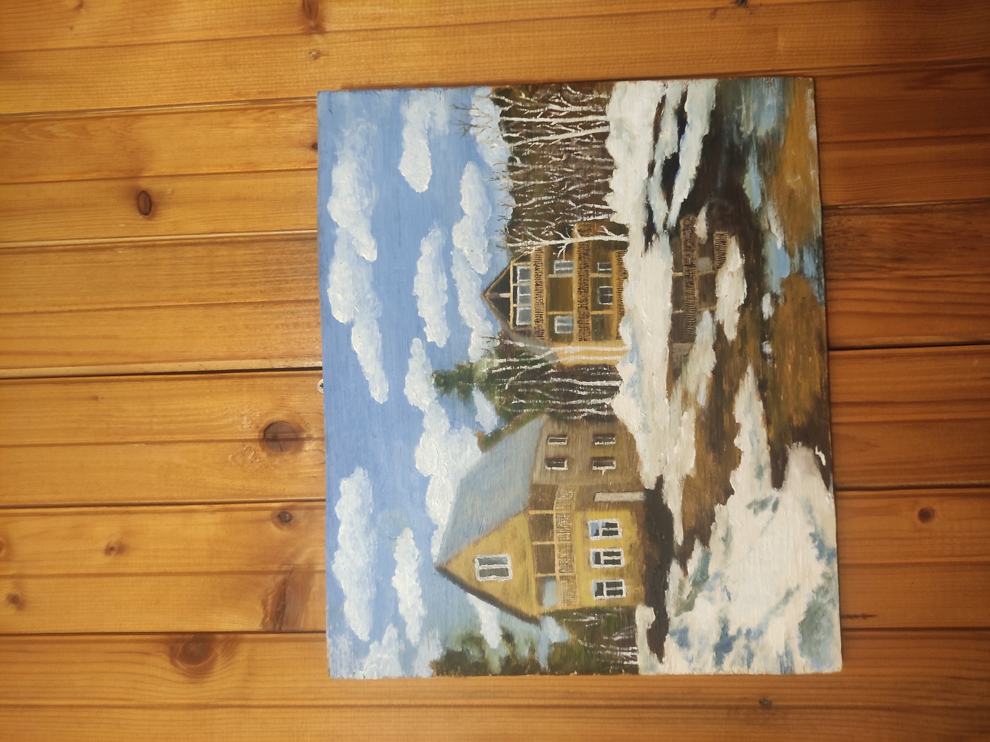 Winter house painting documented by witness