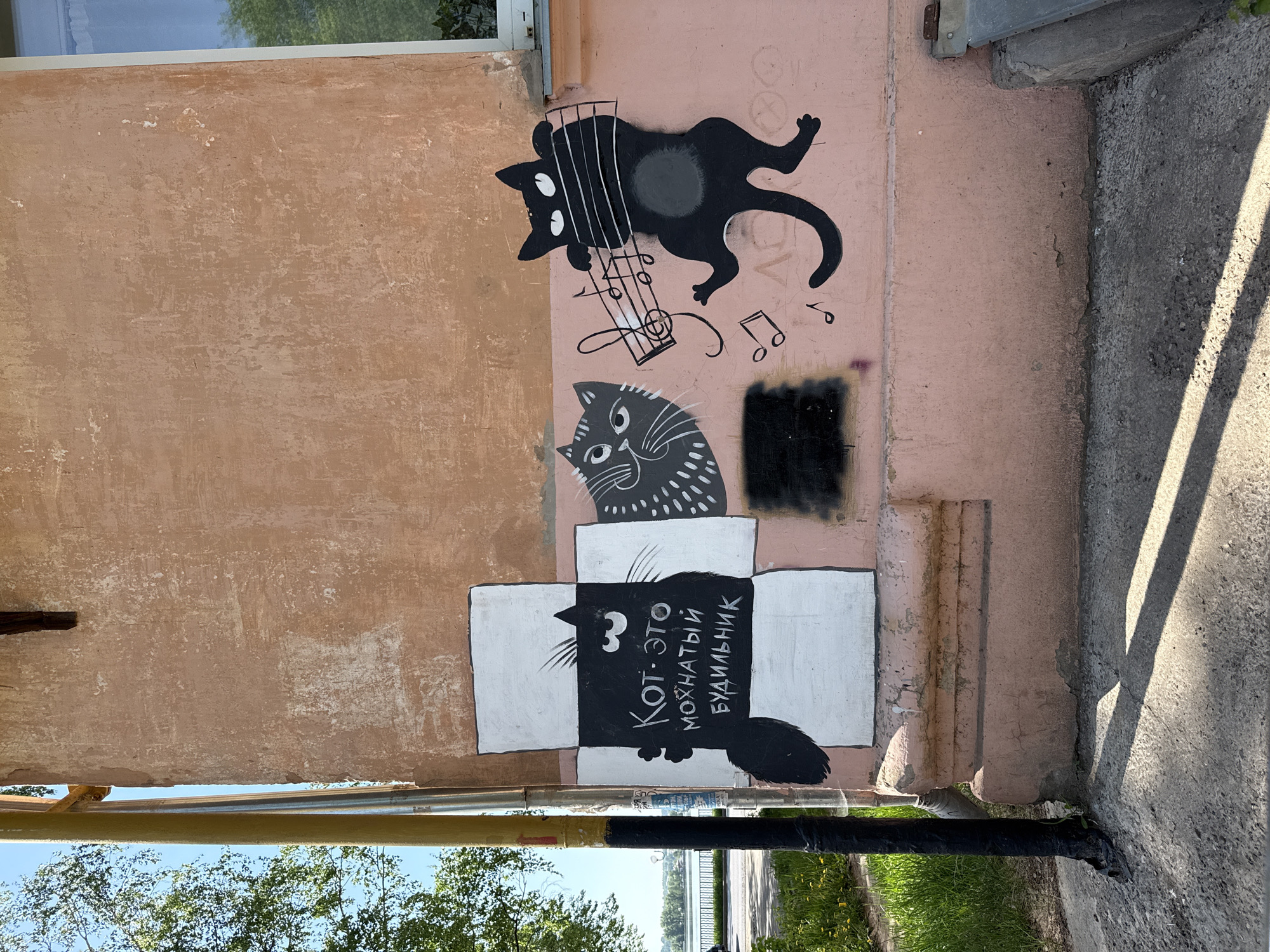 Cat mural spotted on building wall in Votkinsk, Russia