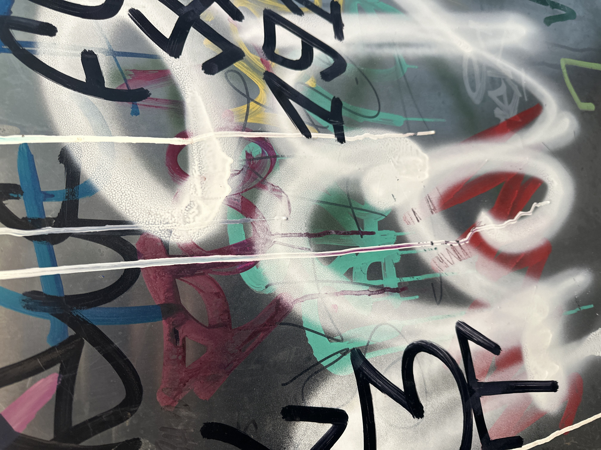 Layered abstract graffiti artwork documented in Varna, Bulgaria