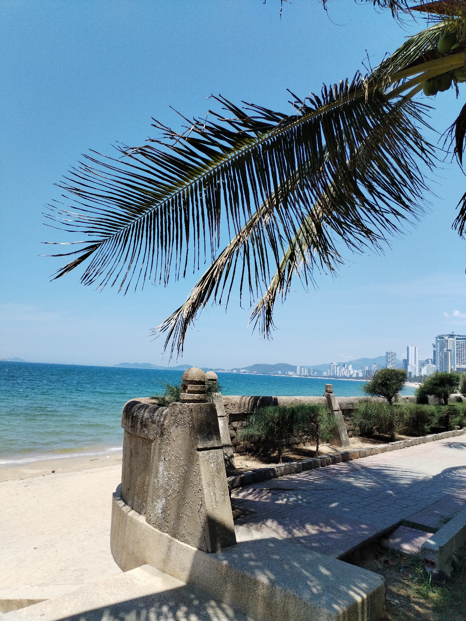 Nha Trang beachfront park and walkway on a sunny morning