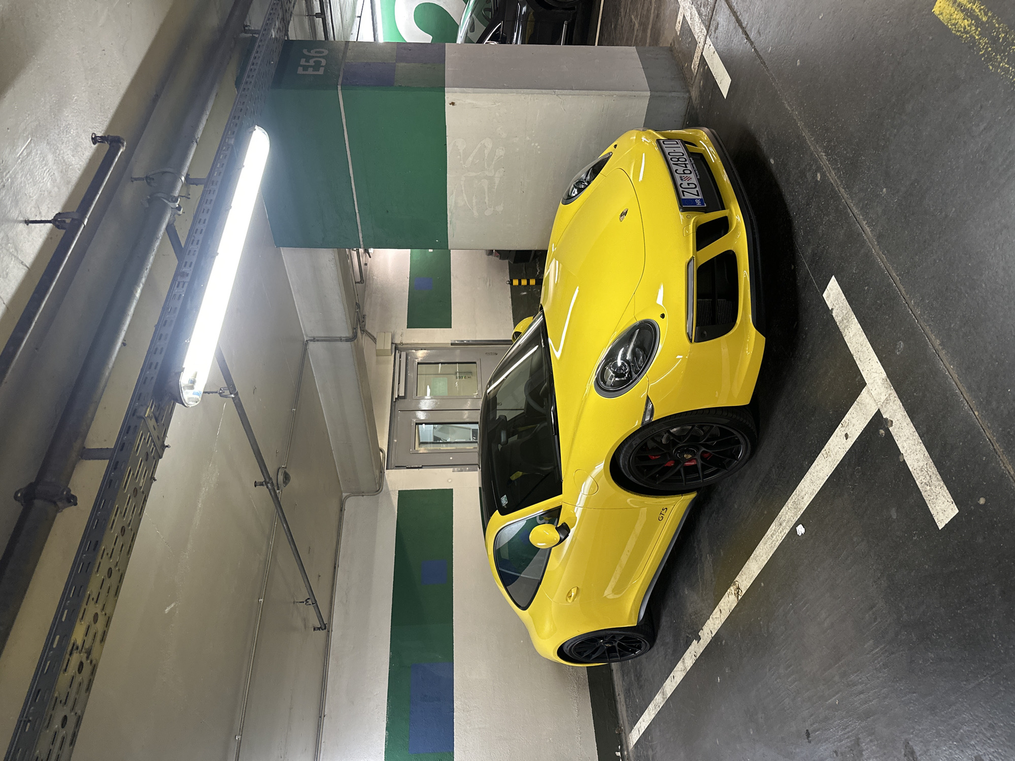 Yellow Porsche 911 GTS spotted parked and in motion, Zagreb