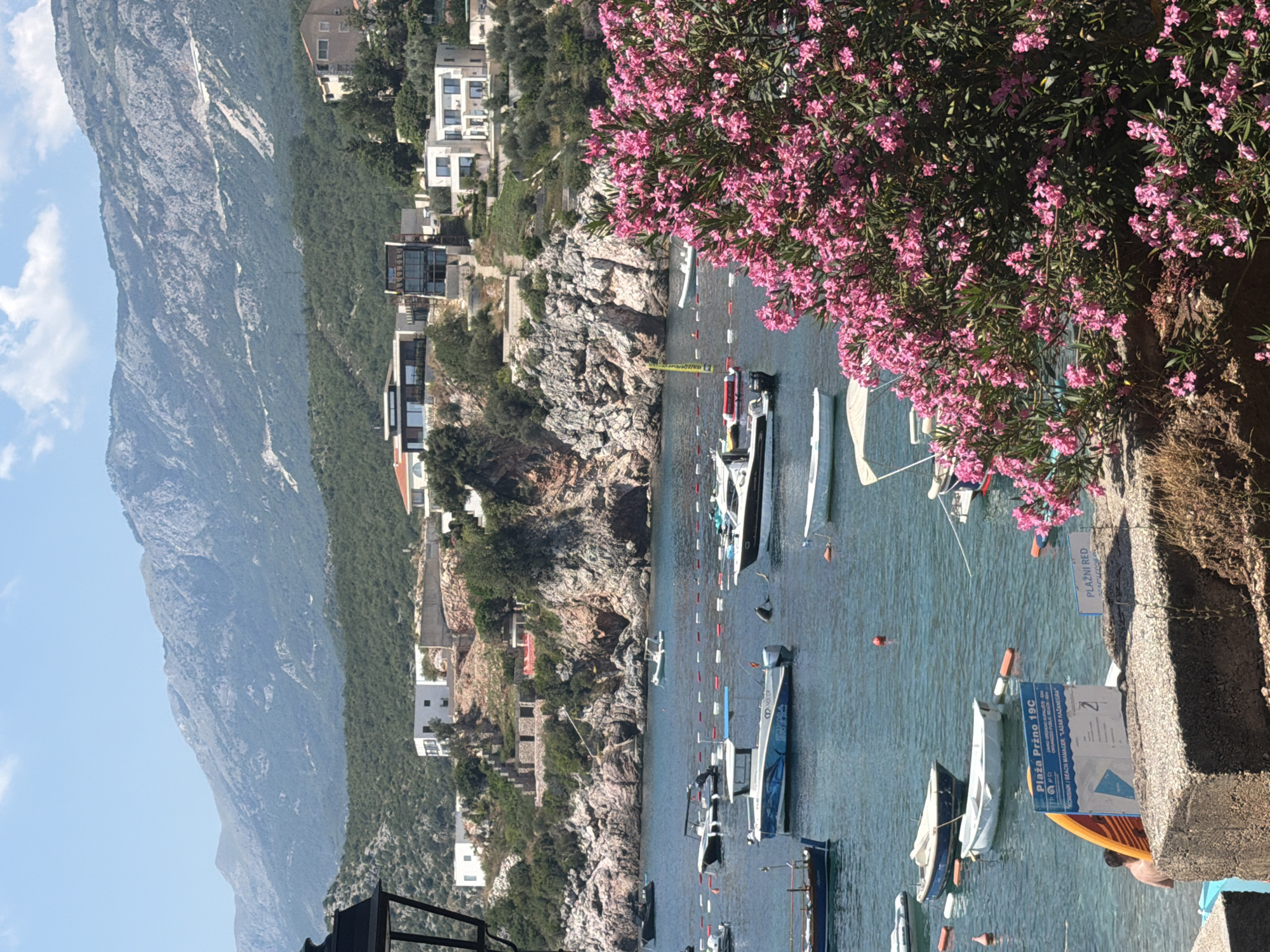 Busy summer afternoon at Pržno's beach and bay