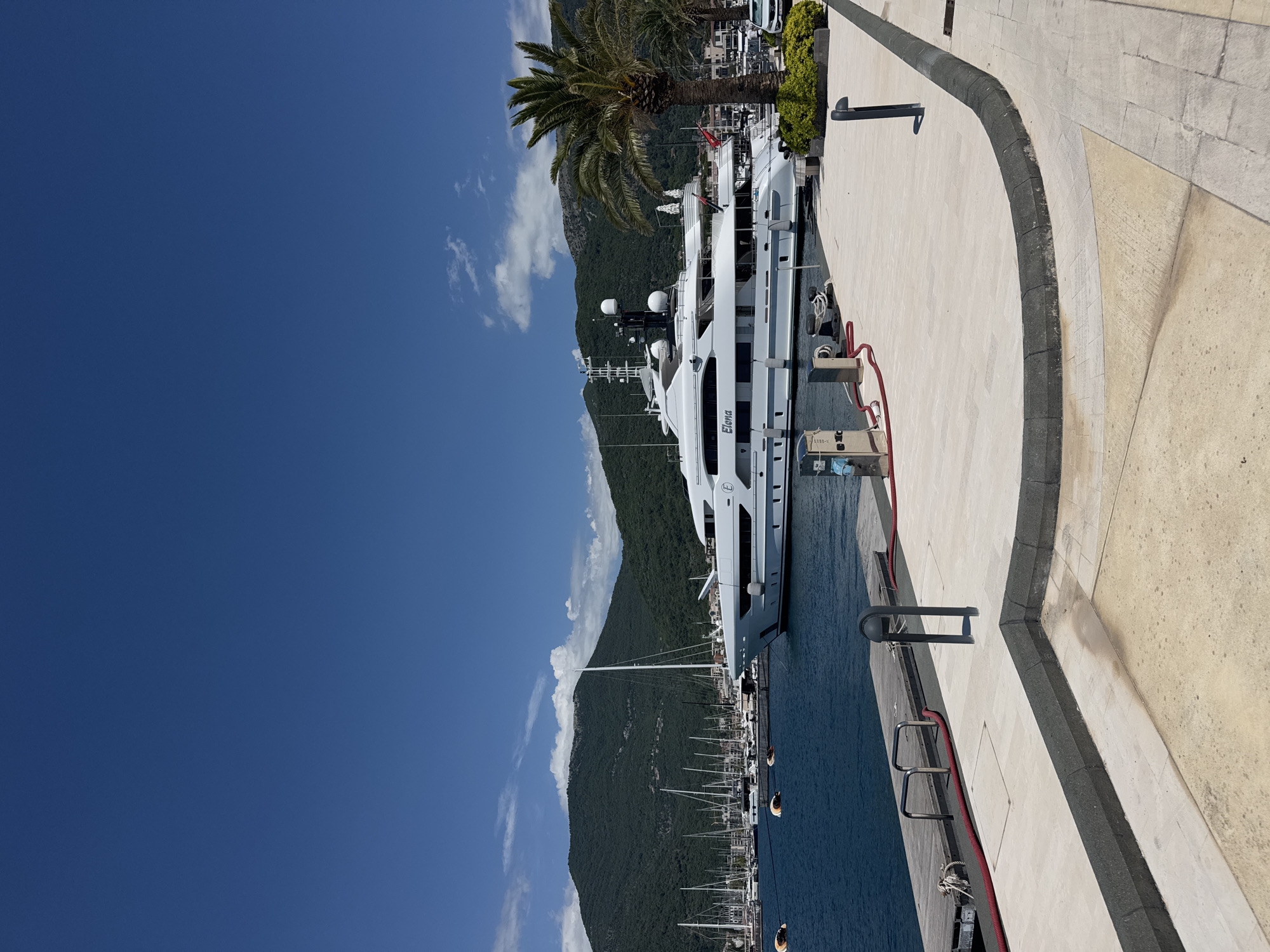 Afternoon at Porto Montenegro marina featuring luxury yacht Elena