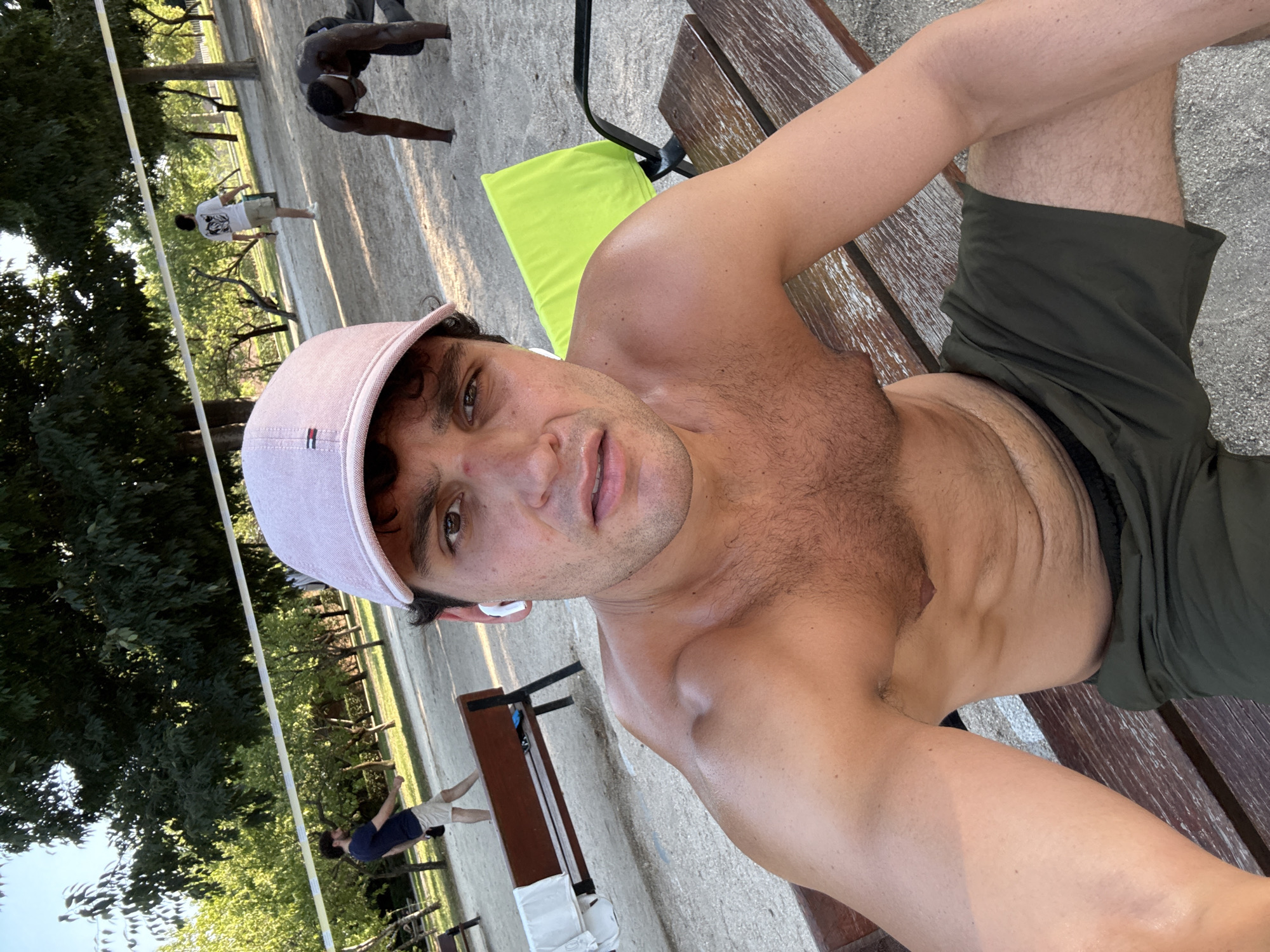 Selfies and downtime at a Madrid calisthenics park