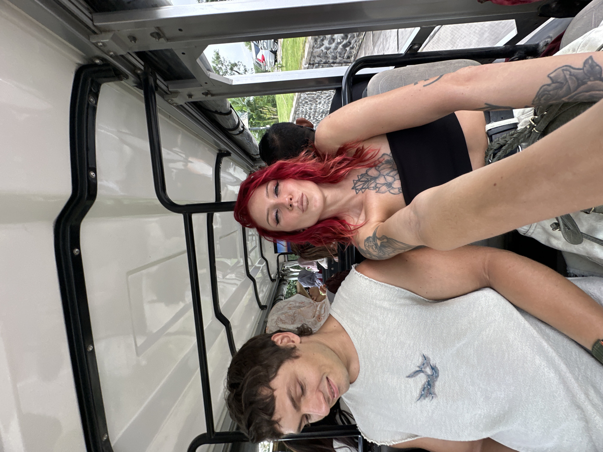 Tourists photographed in vehicle in Kediri, Indonesia