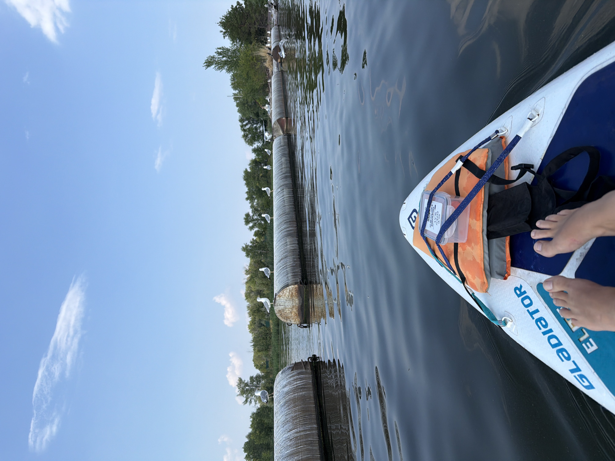 Paddleboarding on the Volga with Saratov's skyline behind