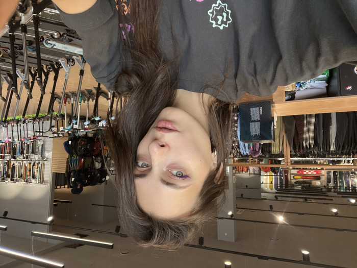 Woman takes selfies in Krasnoyarsk sports store