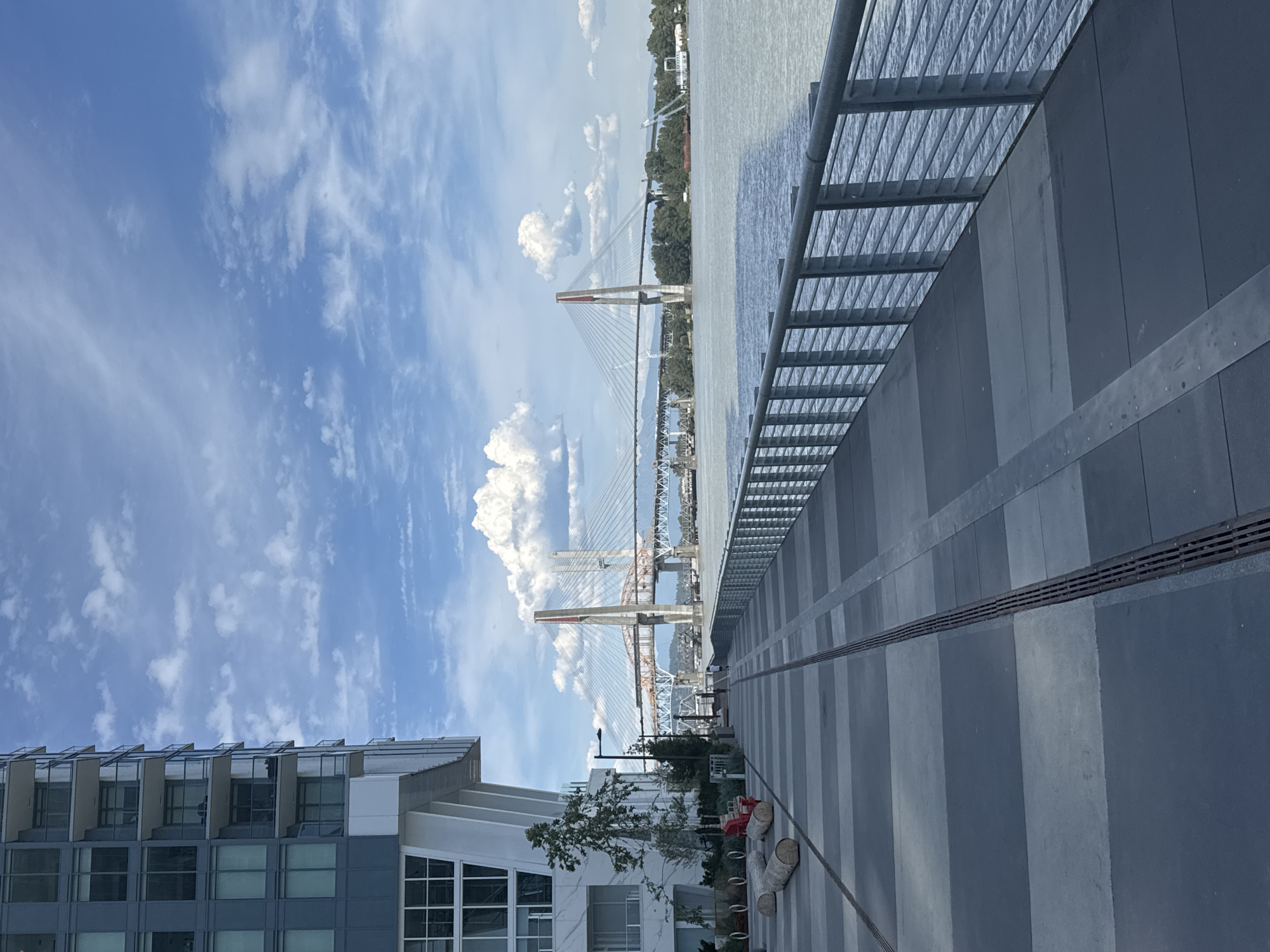 Downtown New Westminster waterfront and civic core, early evening