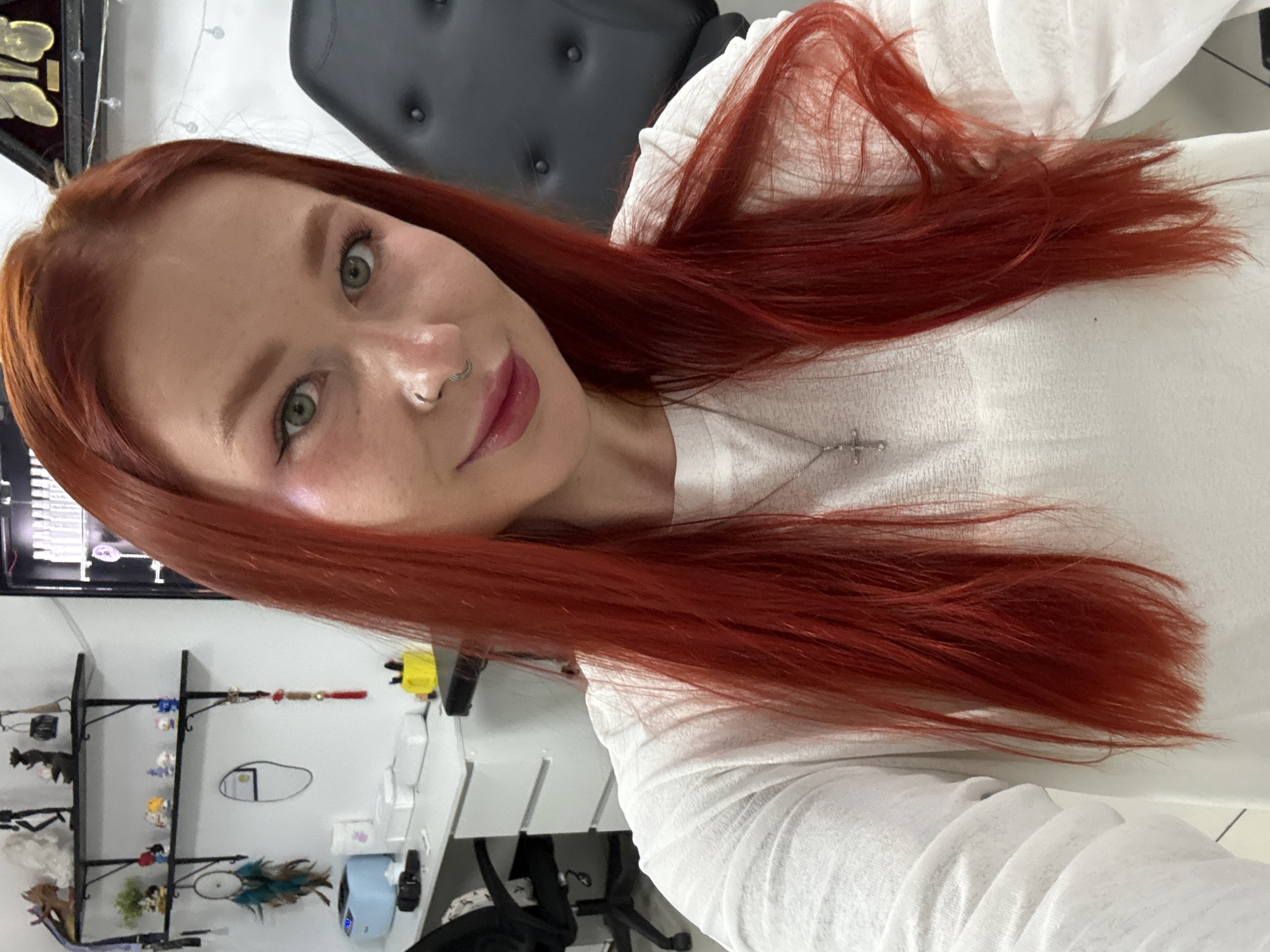 Red-haired woman photographed during recording session in Rostov-on-Don