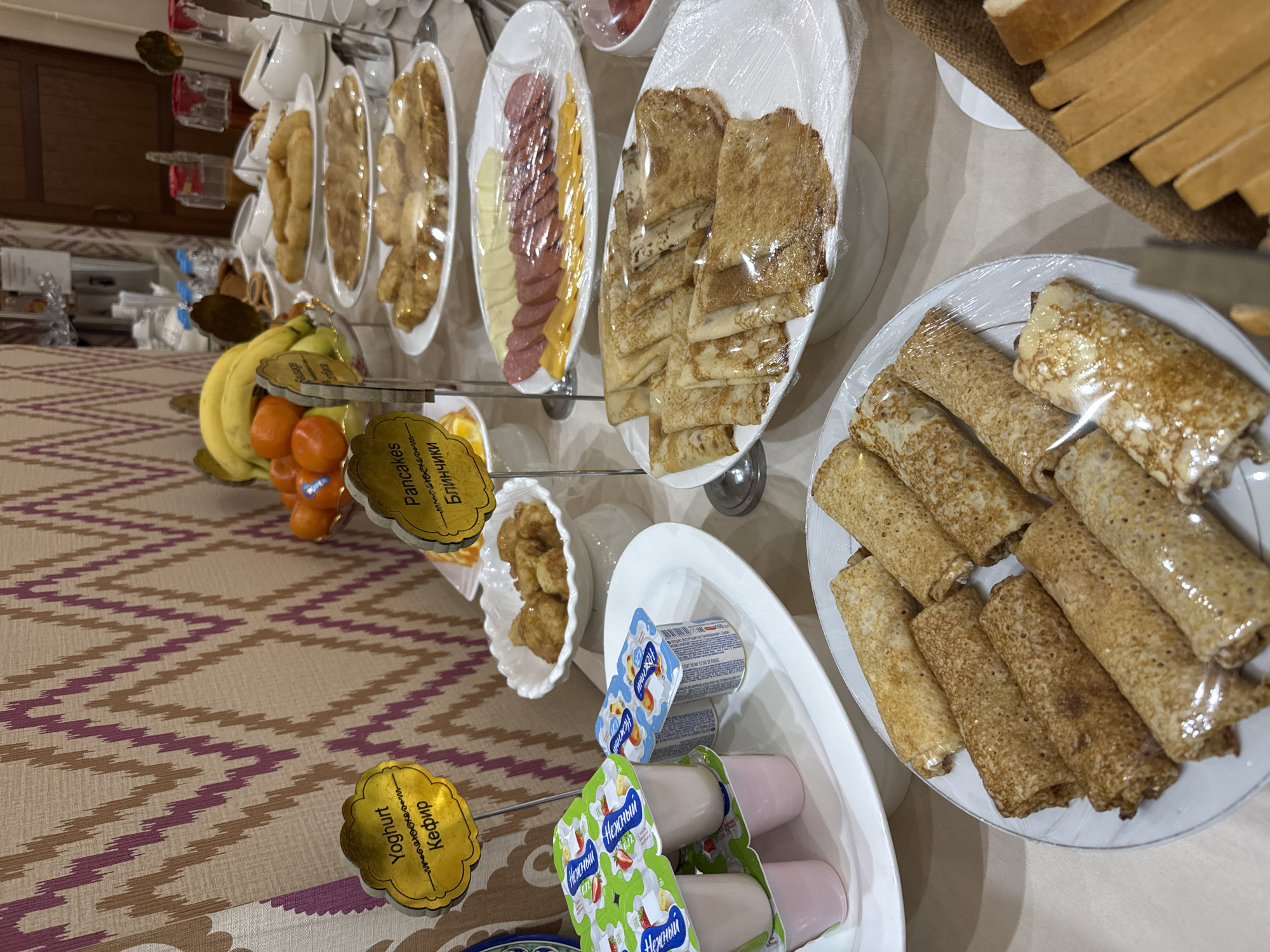 Breakfast buffet documented at Samarkand hotel or restaurant