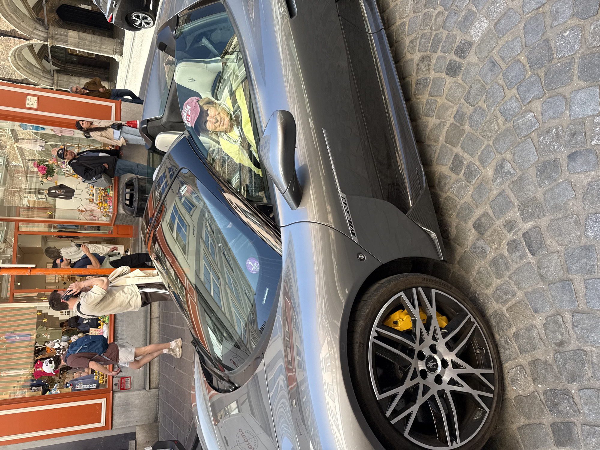 Luxury Maserati sports cars spotted on Bruges cobblestone streets