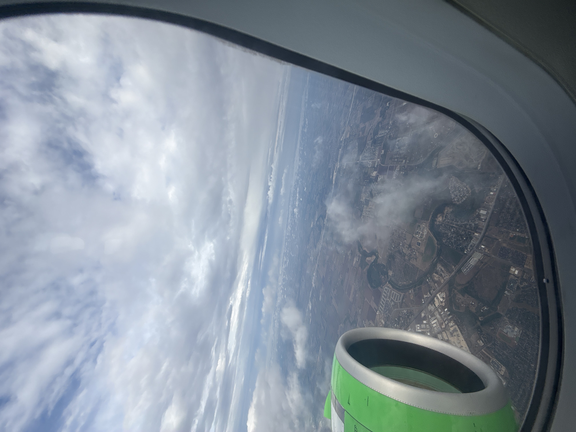 Aerial view captures Schertz landscape from airplane window