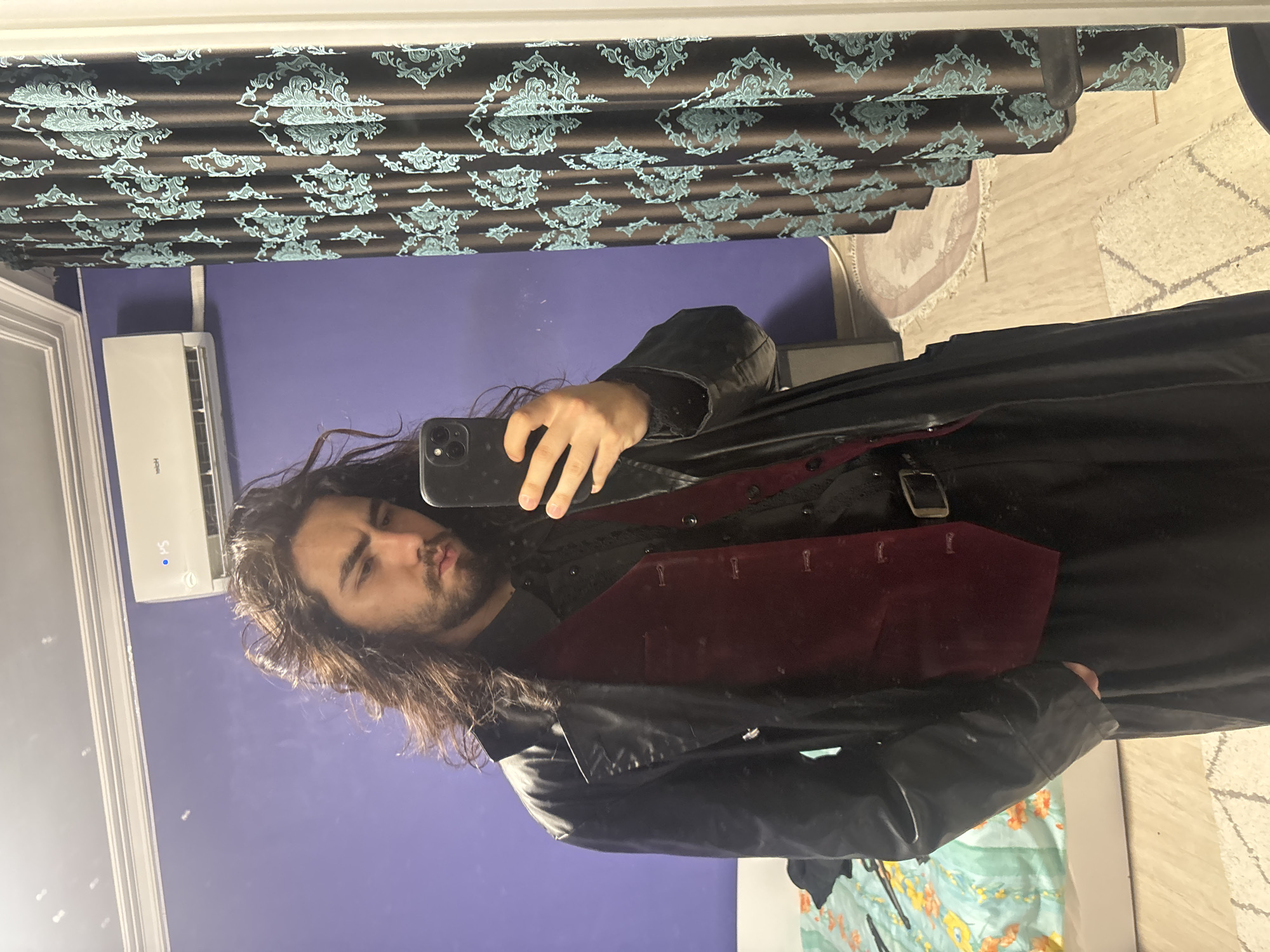 Gothic costume mirror selfie session, multiple outfit variations.