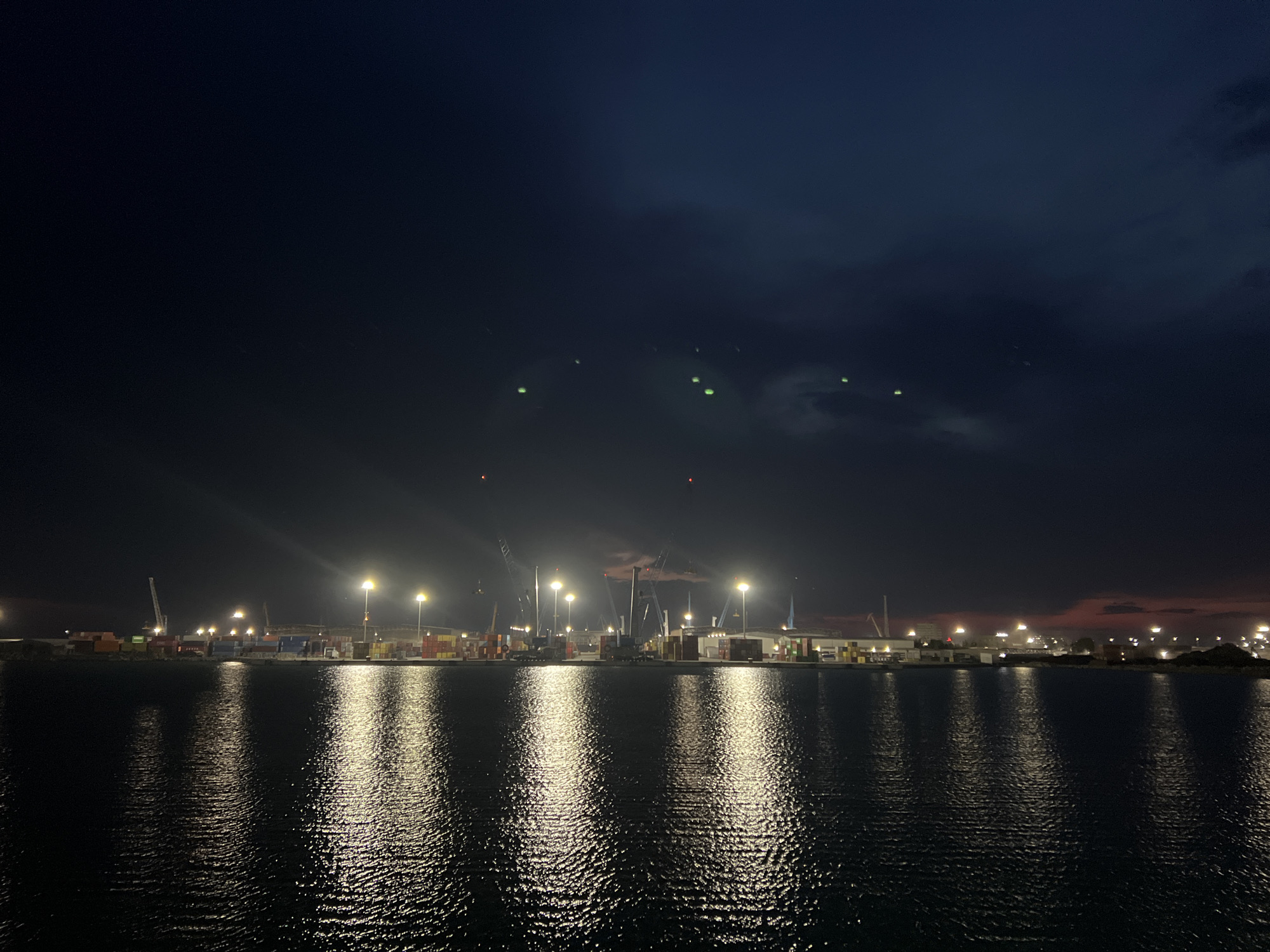 Evening illumination captured at Bulgaria's Port of Burgas