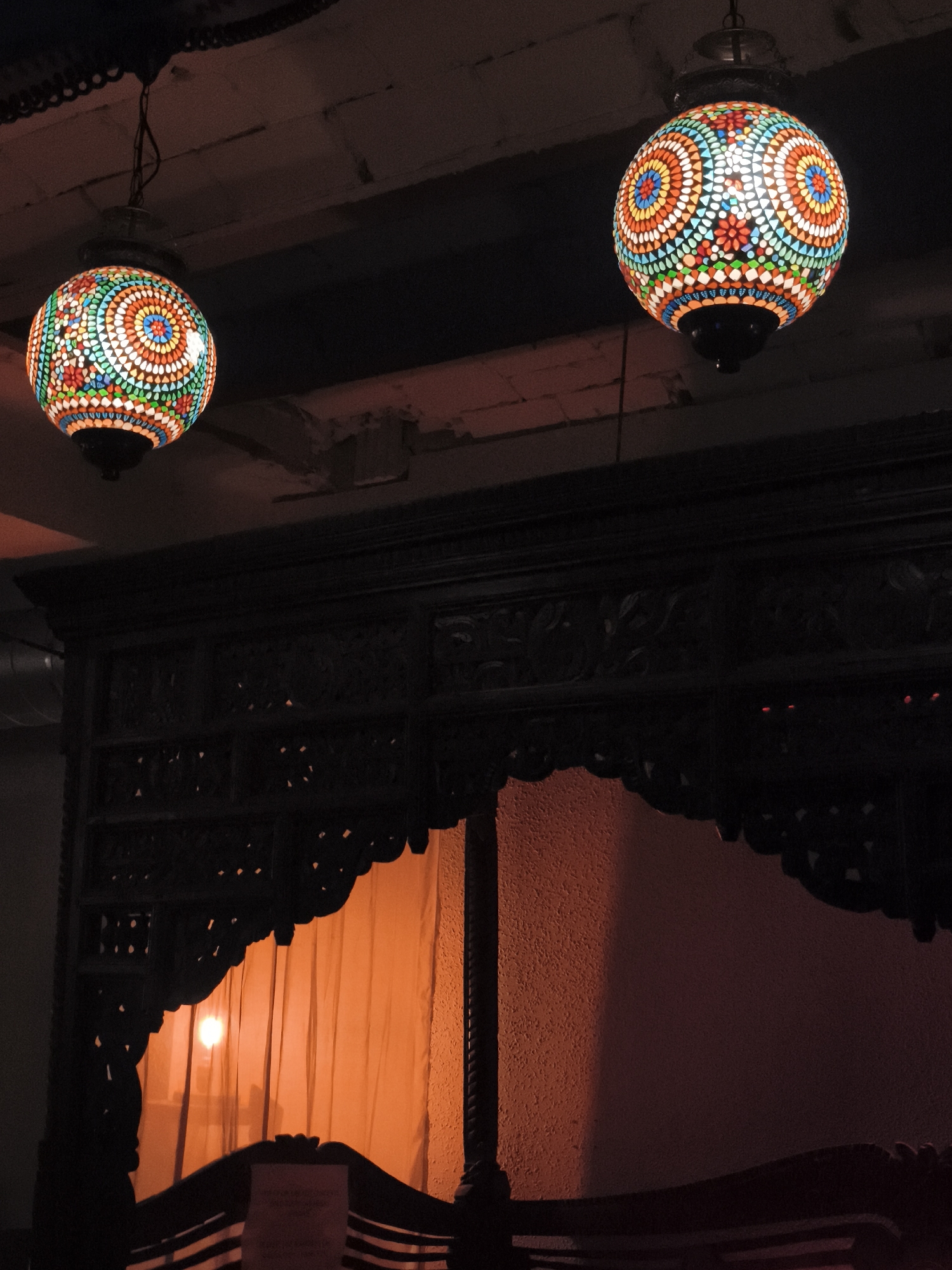 Evening scene captured at Barcelona lounge with mosaic lighting