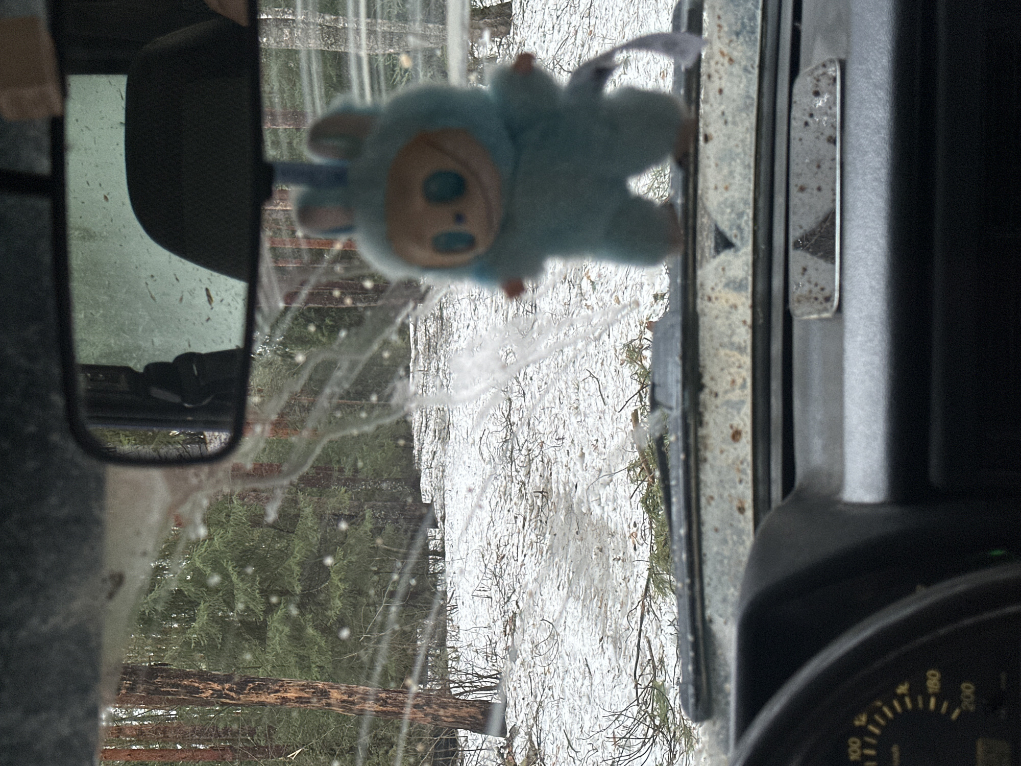 Spring snowfall observed from vehicle in Borinka, Russia