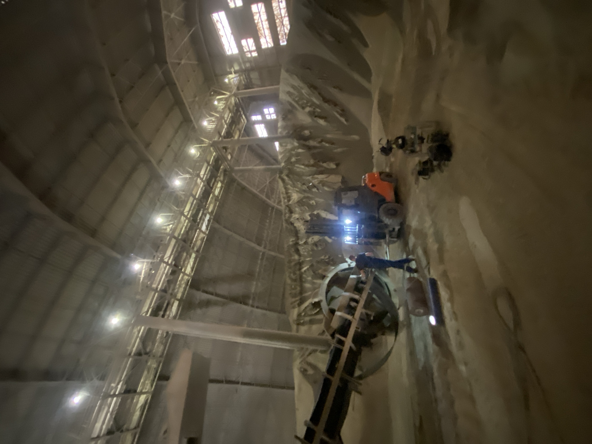 Inside a weathered industrial complex in Police, Poland