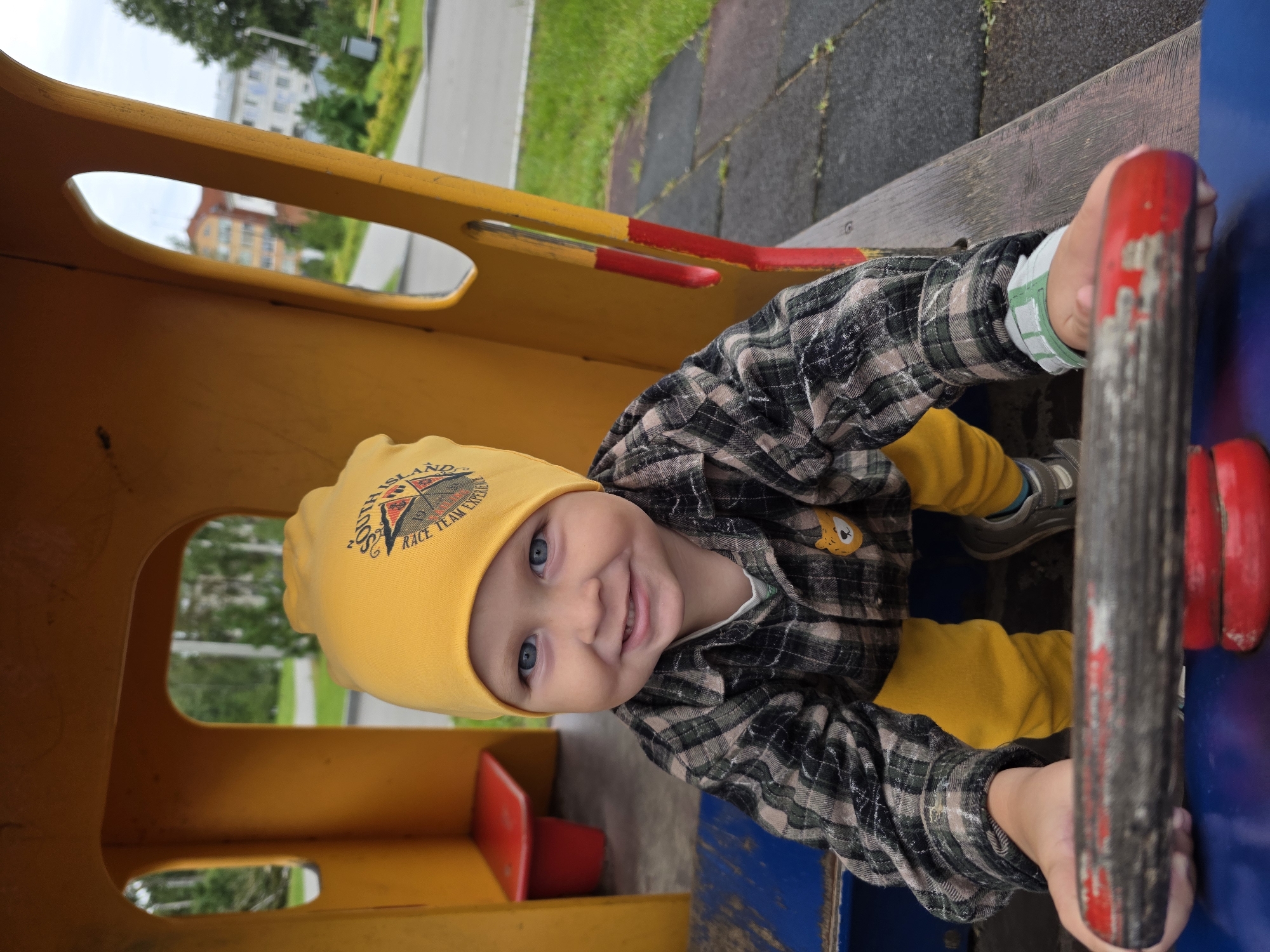 Summer morning playground and park visit in Chaikovsky, Russia