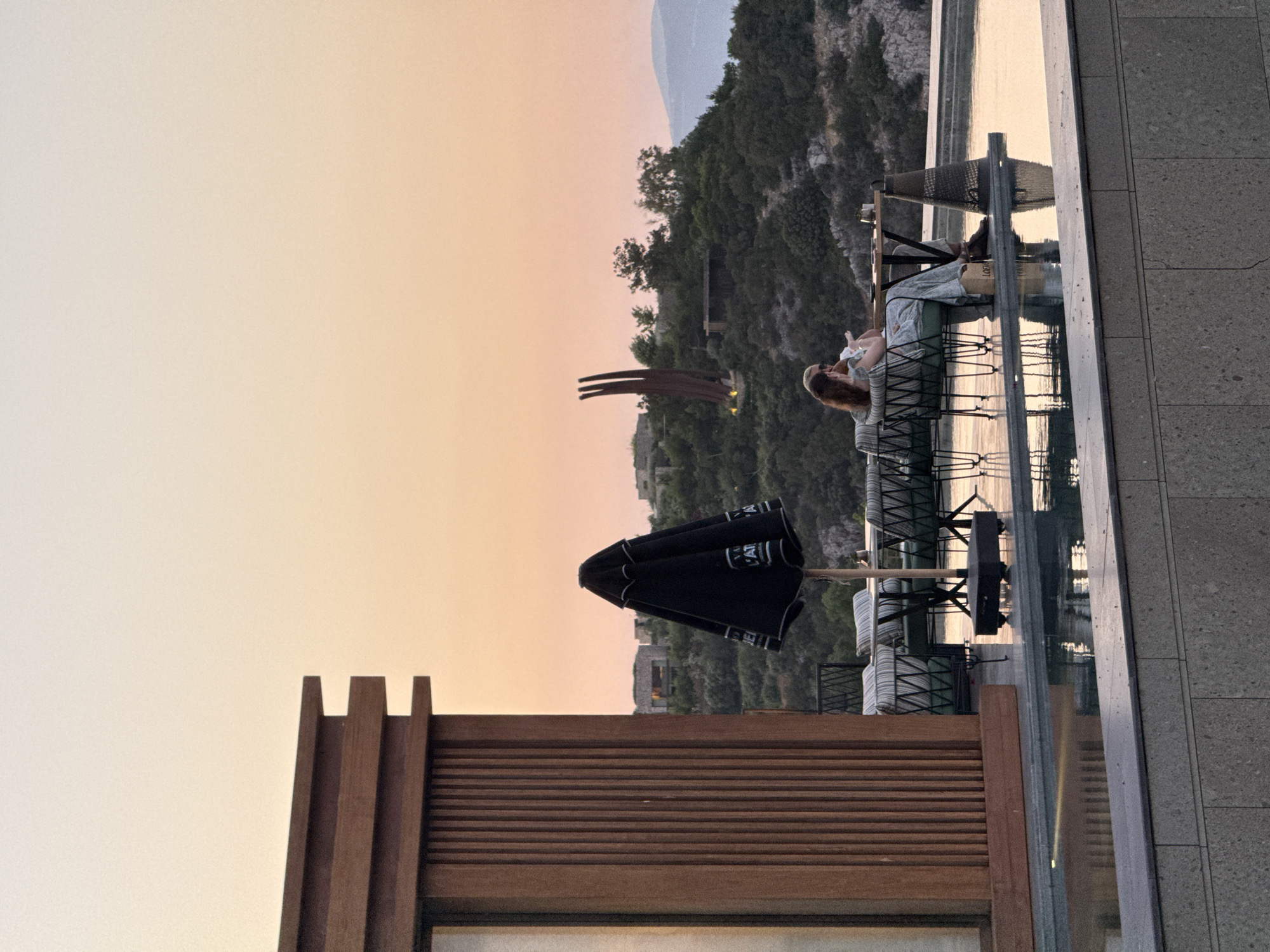 Sunset evening at Bodrum waterfront property with terrace dining
