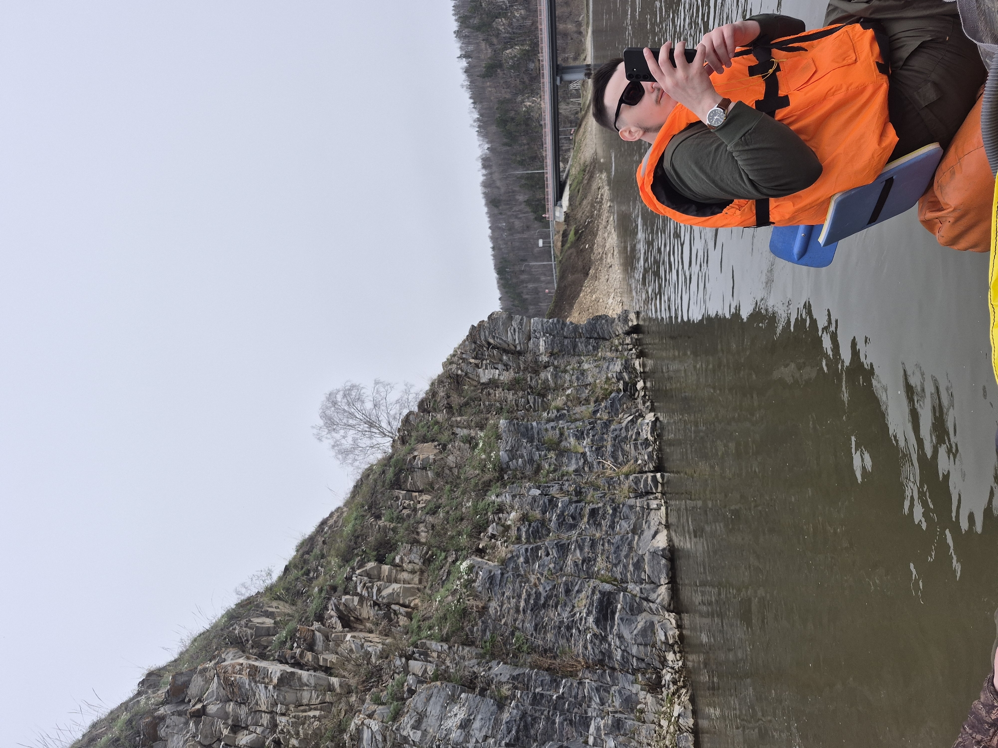 Boaters document river trip near cliffs in Новомунасипово, Russia