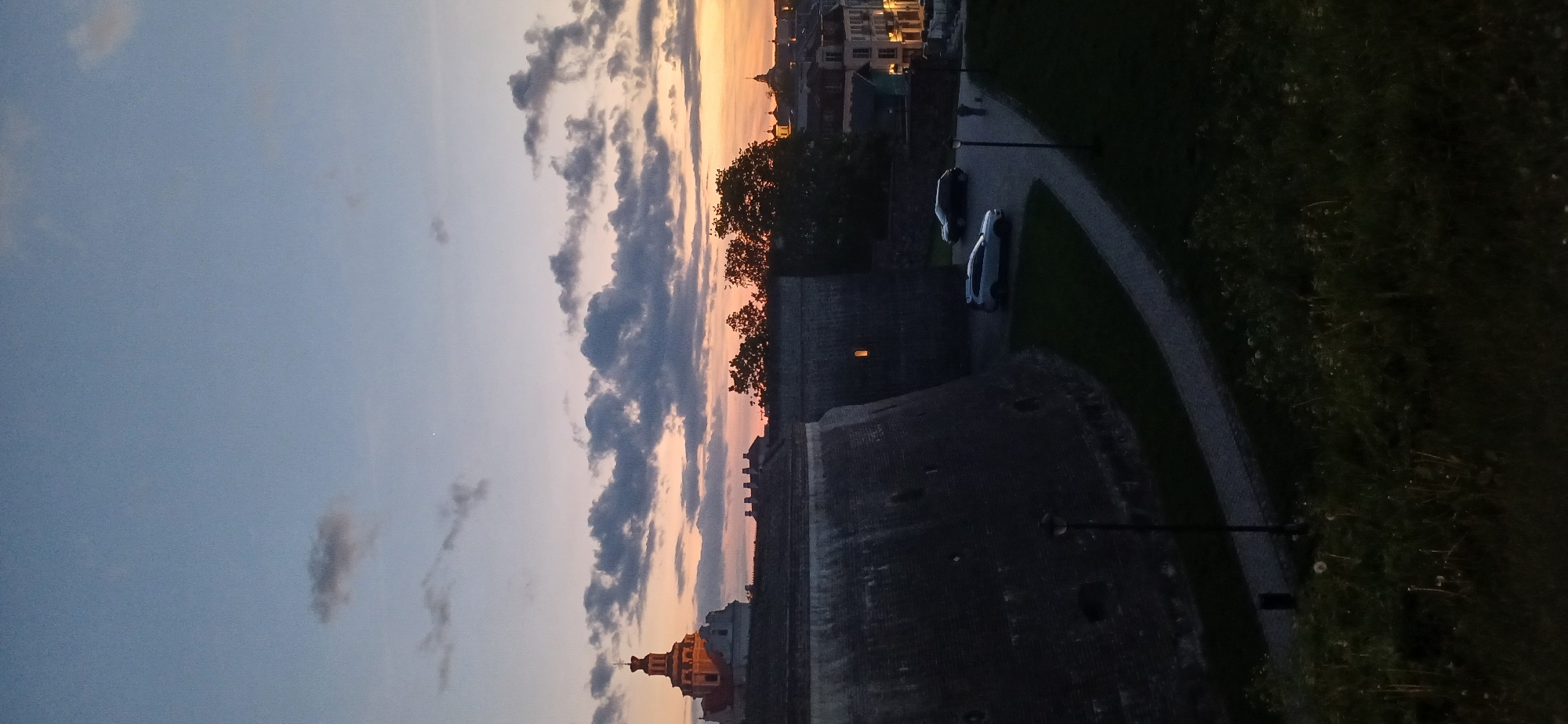 Twilight sky observed over Vilnius historic district