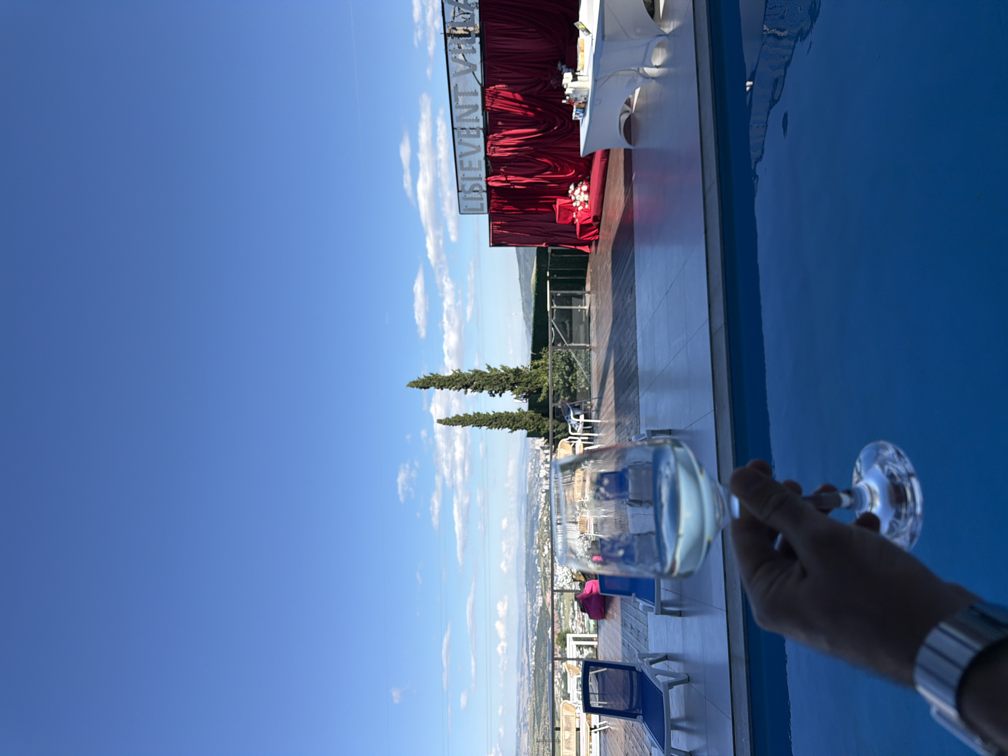 Poolside wine and city views at Lisi Lake, Georgia