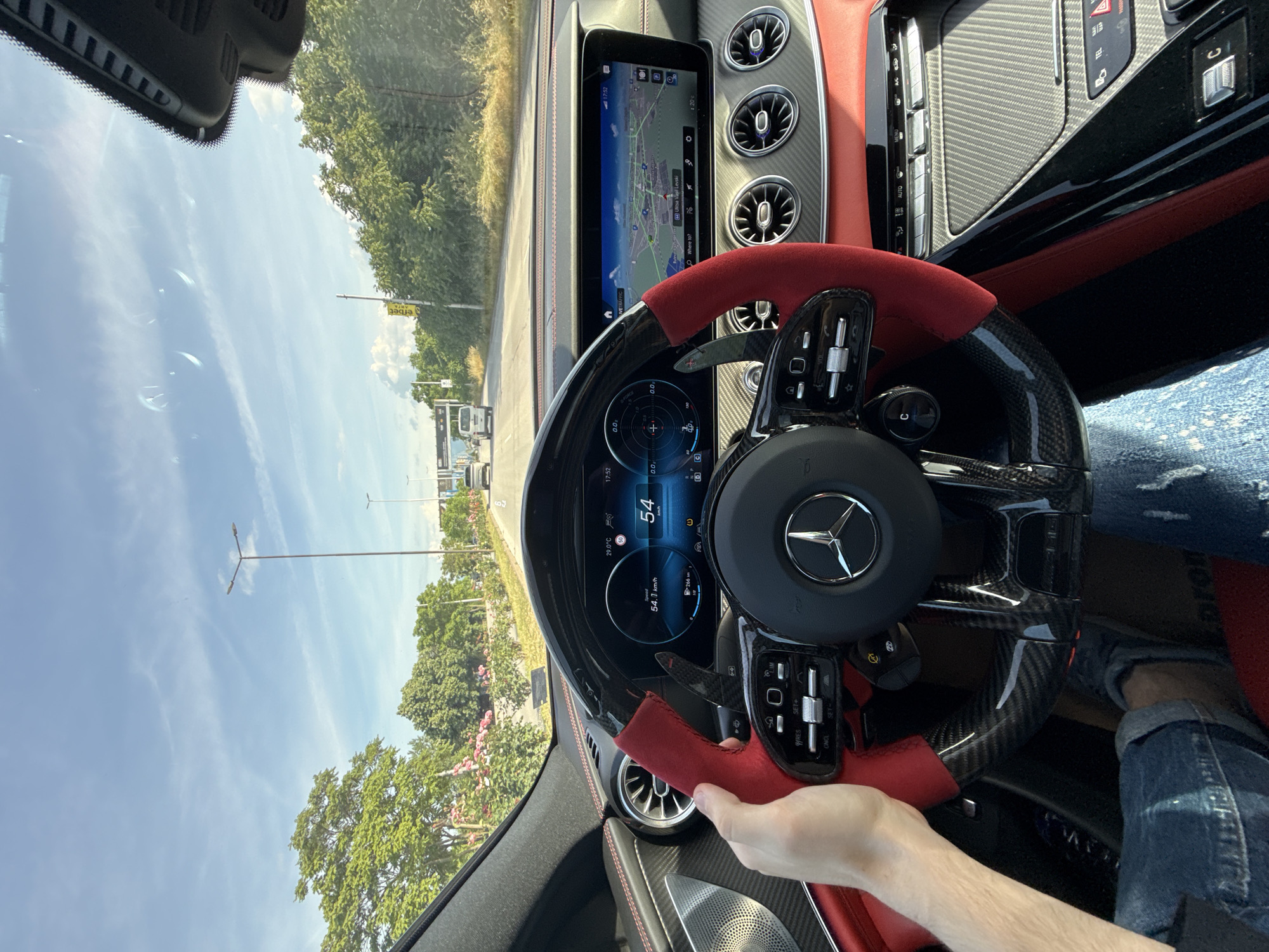 Mercedes dashboard shows 54 km/h speed in Plovdiv