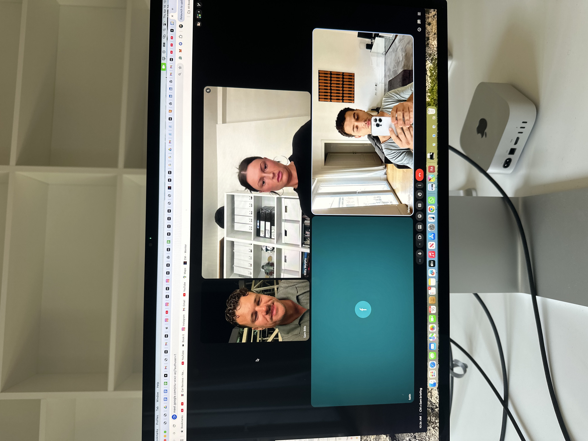Video conference call with three participants captured in Milan