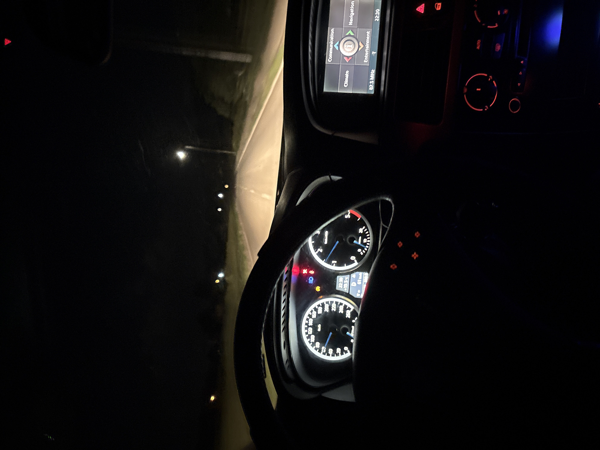 Driver captured traveling at night with radio on 87.5