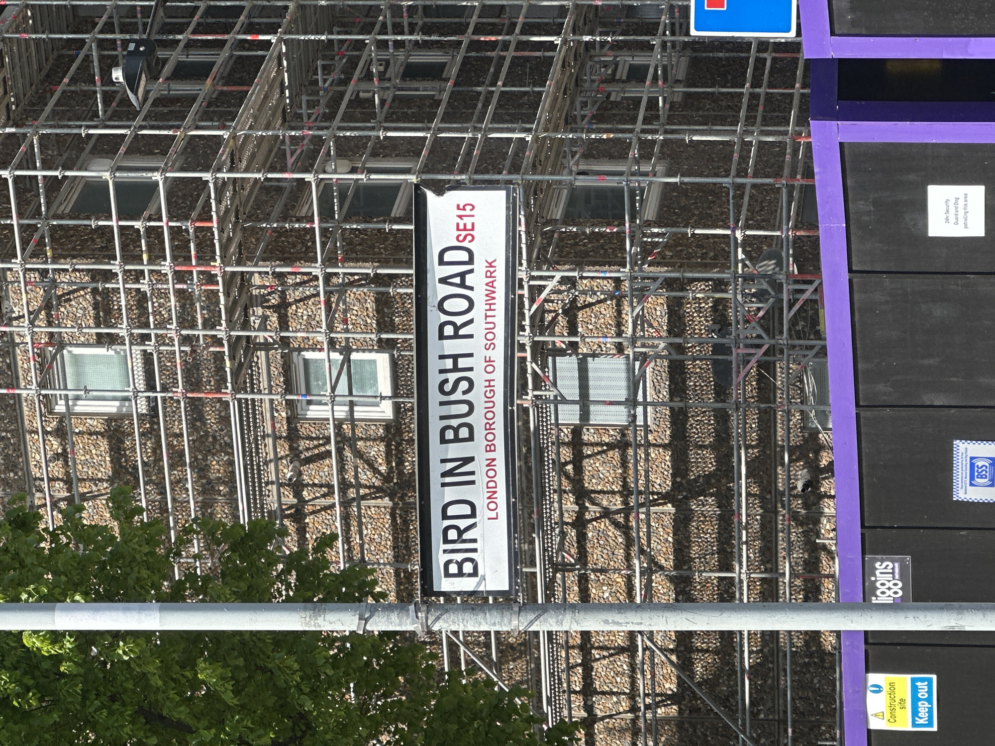 London building wrapped in scaffolding during renovation work